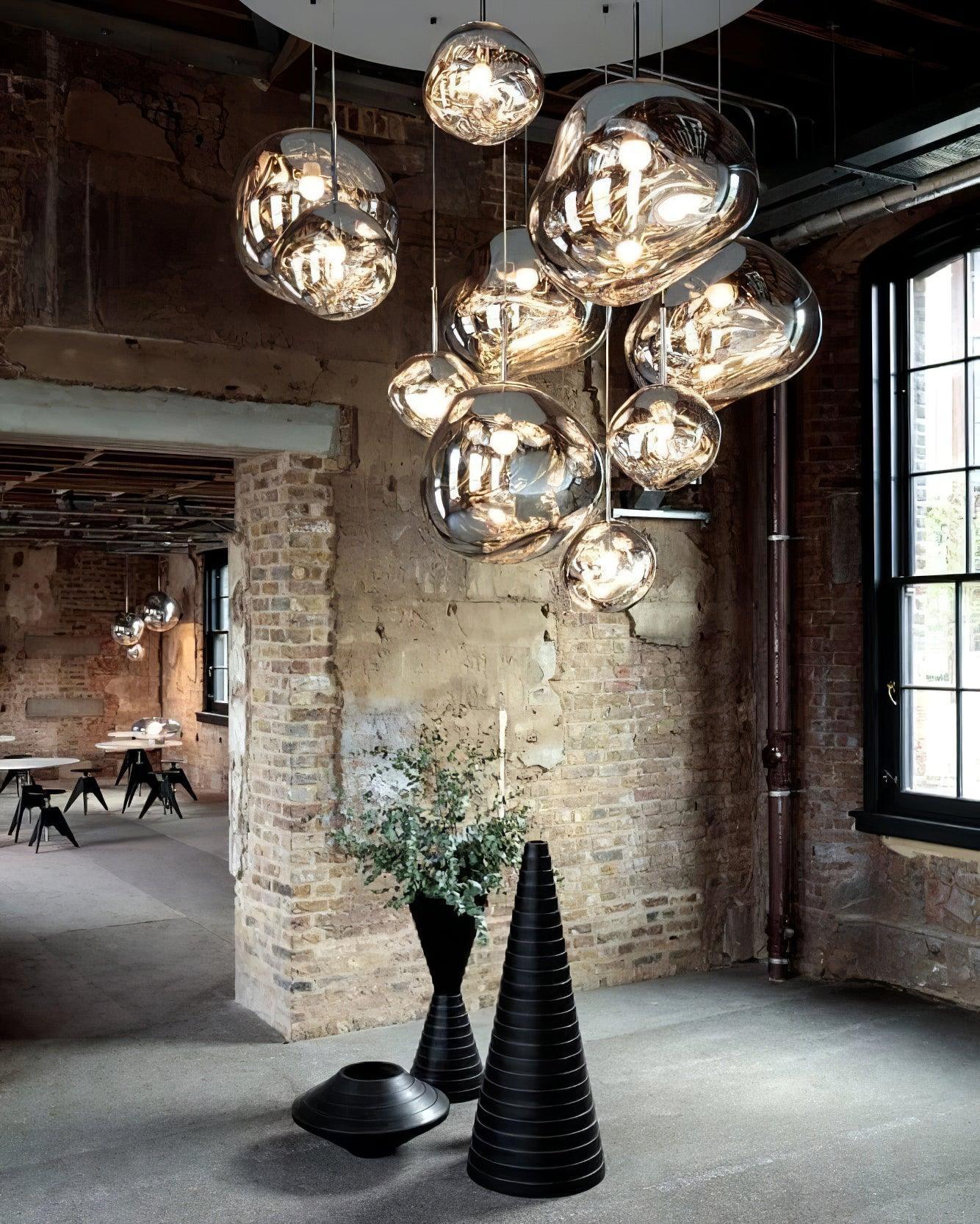Solara Pendant Lamp Blown Glass Irregular Cluster Sculptural - Lamp Copper