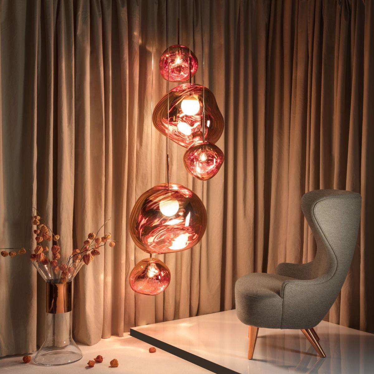Solara Pendant Lamp Blown Glass Irregular Cluster Sculptural - Lamp Copper