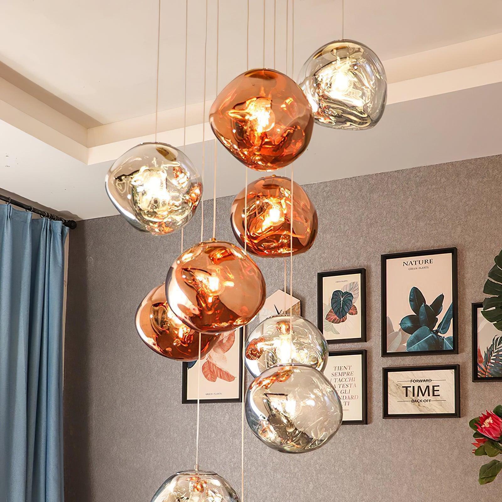 Solara Pendant Lamp Blown Glass Irregular Cluster Sculptural - Lamp Copper