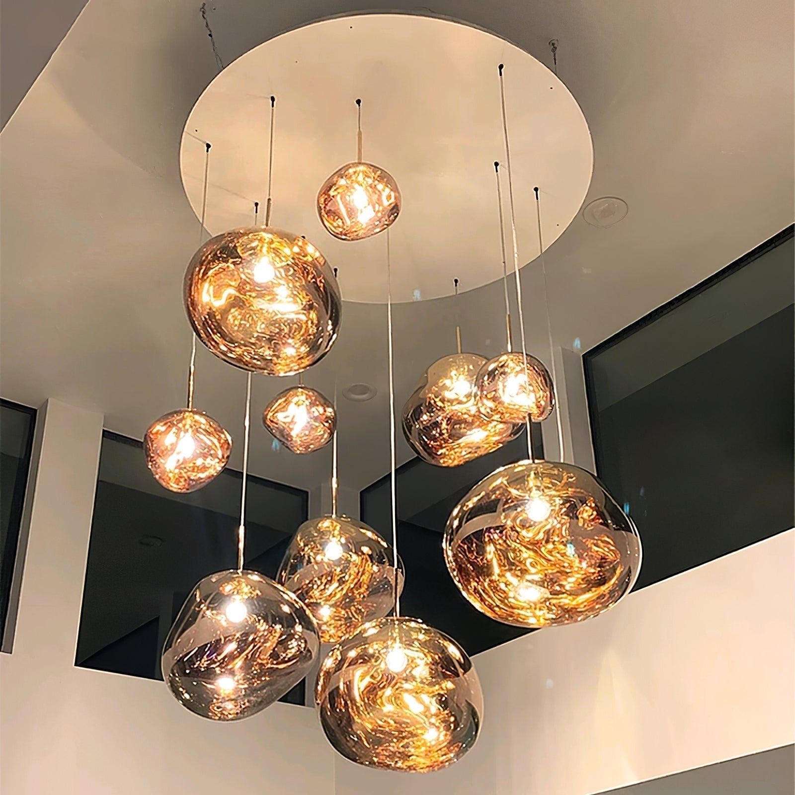 Solara Pendant Lamp Blown Glass Irregular Cluster Sculptural - Lamp Copper