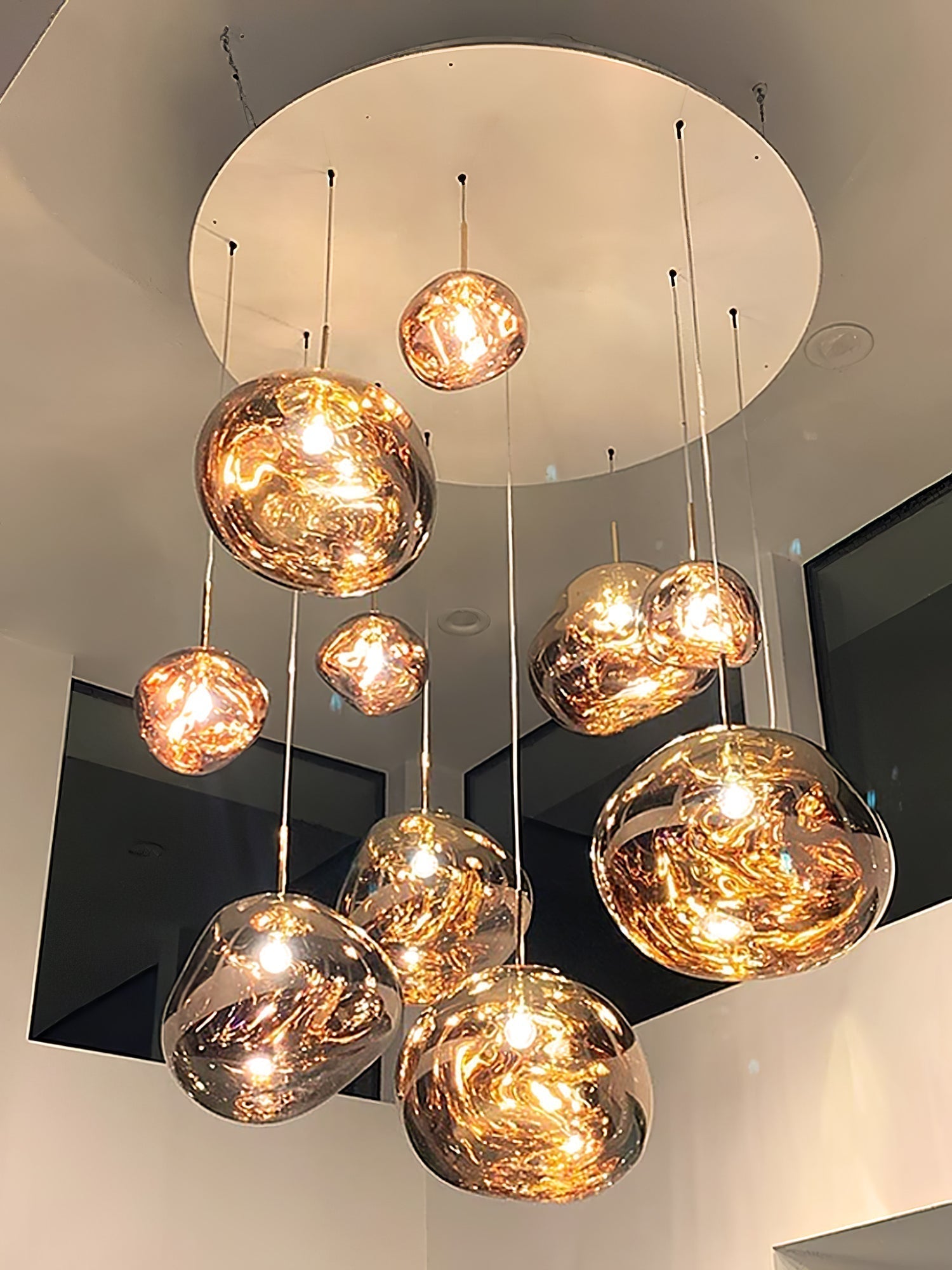 Solara Pendant Lamp Blown Glass Irregular Cluster Sculptural - Lamp Copper