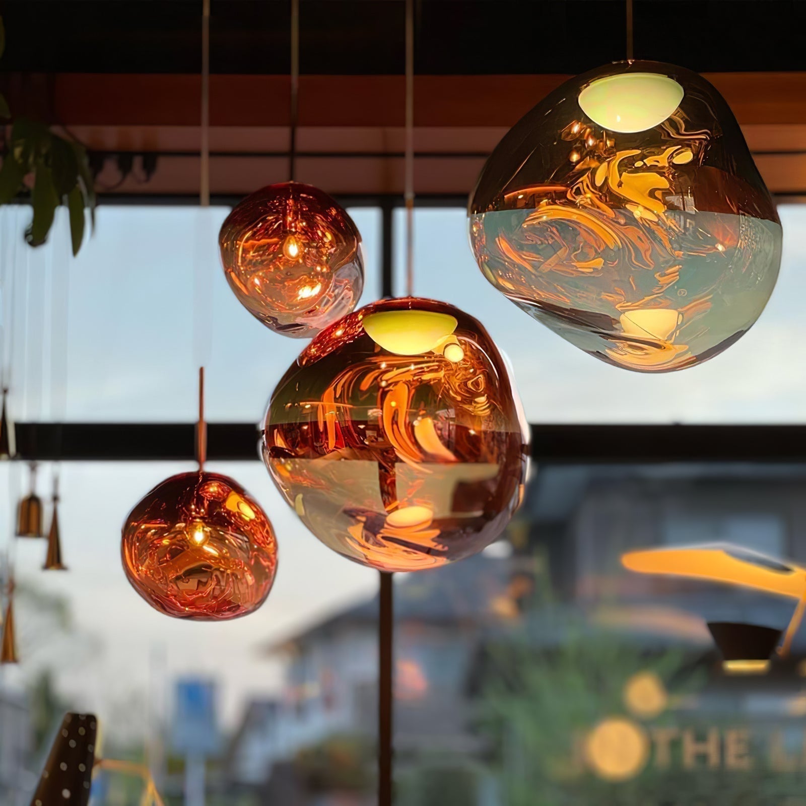 Solara Pendant Lamp Blown Glass Irregular Cluster Sculptural - Lamp Copper