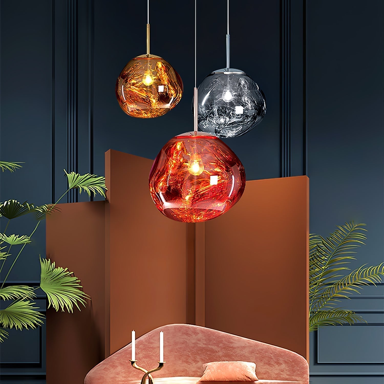 Solara Pendant Lamp Blown Glass Irregular Cluster Sculptural - Lamp Copper