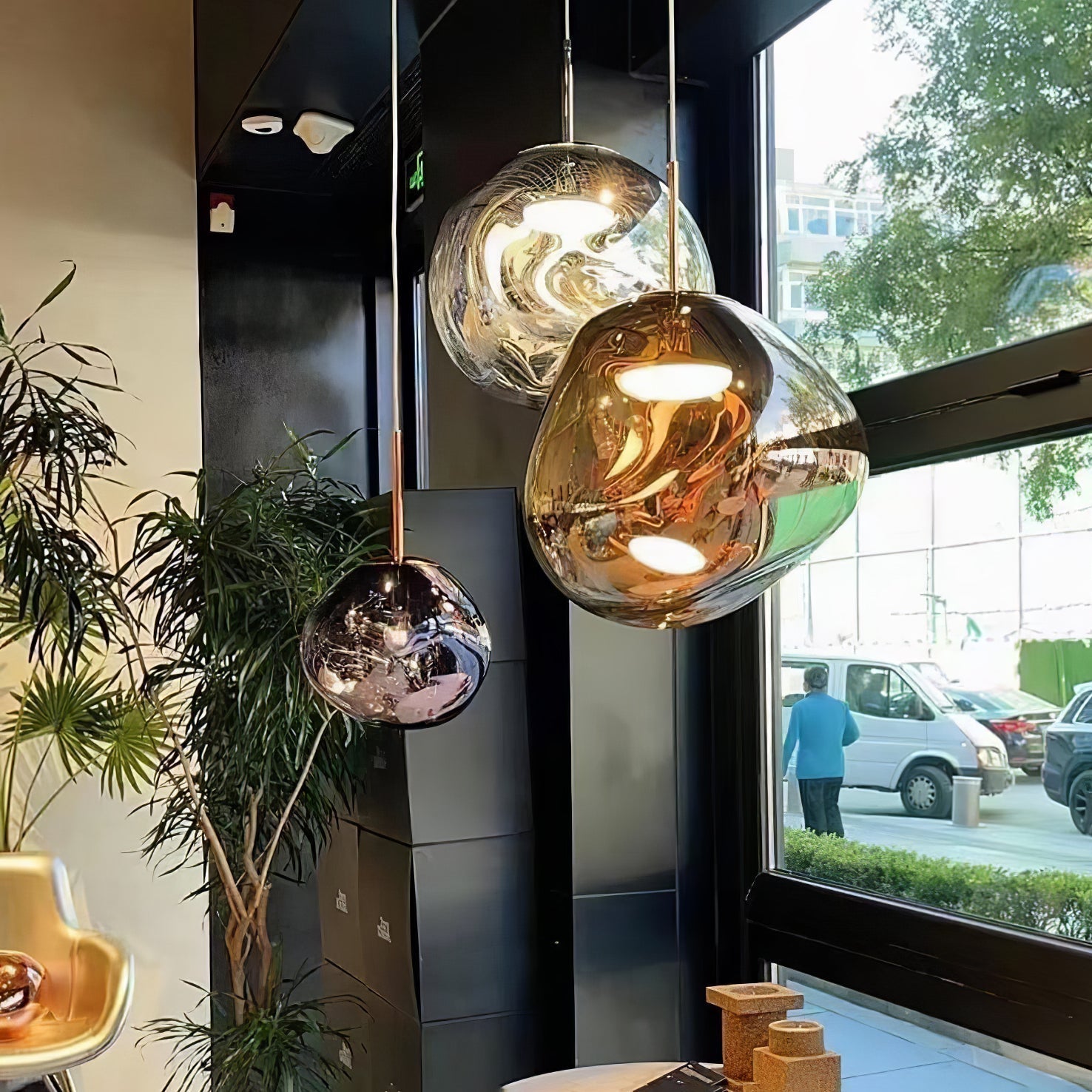 Solara Pendant Lamp Blown Glass Irregular Cluster Sculptural - Lamp Copper