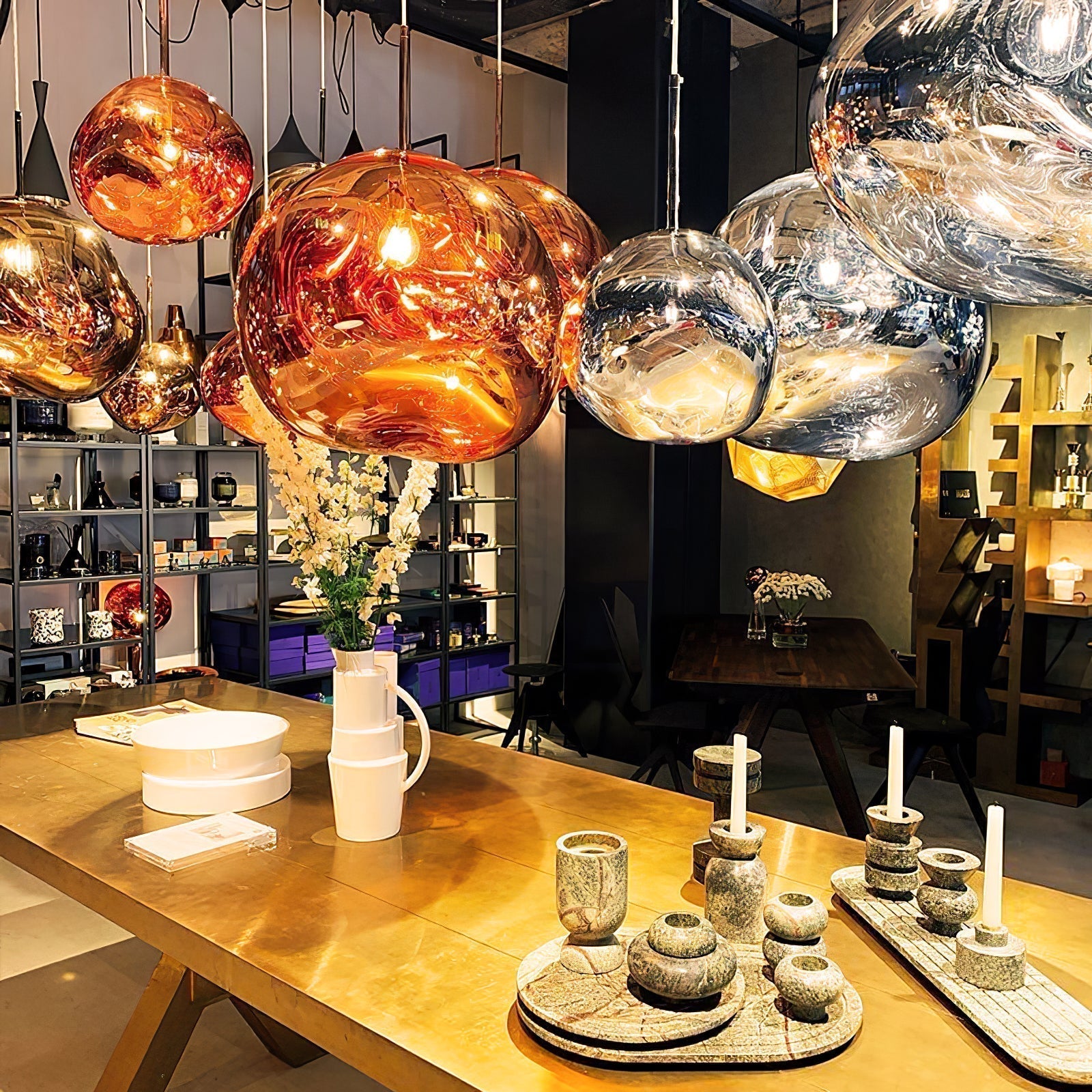 Solara Pendant Lamp Blown Glass Irregular Cluster Sculptural - Lamp Copper
