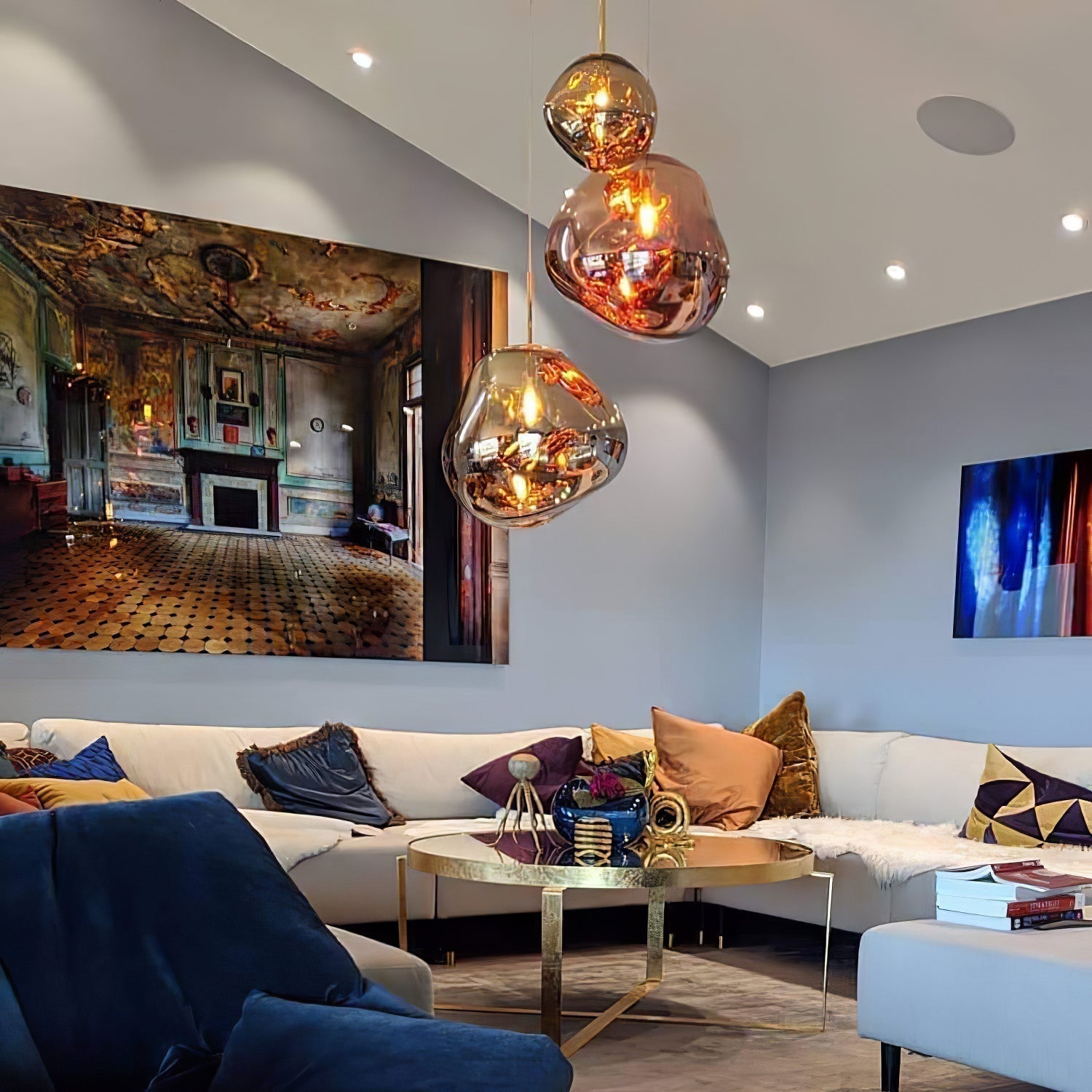 Solara Pendant Lamp Blown Glass Irregular Cluster Sculptural - Lamp Copper