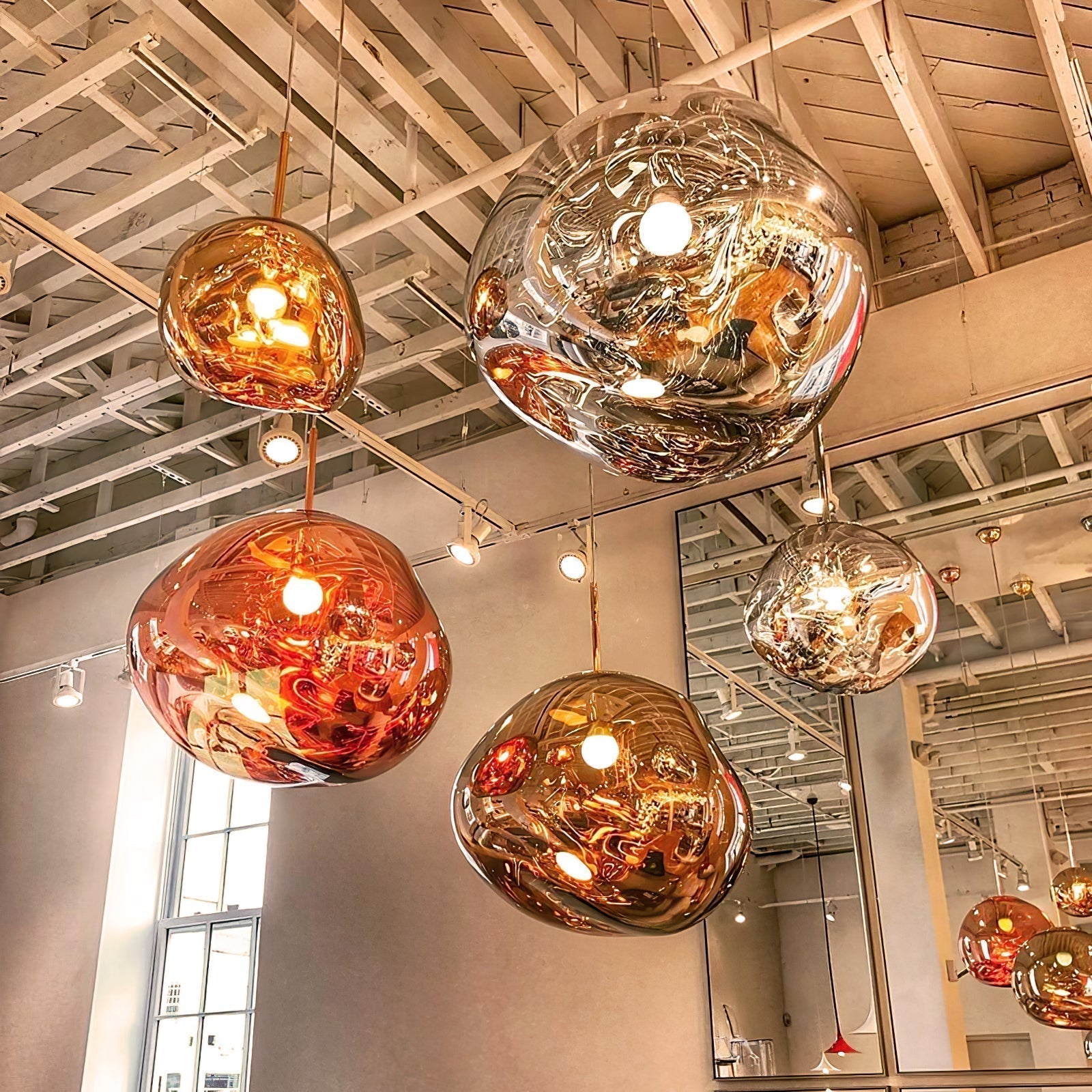 Solara Pendant Lamp Blown Glass Irregular Cluster Sculptural - Lamp Copper