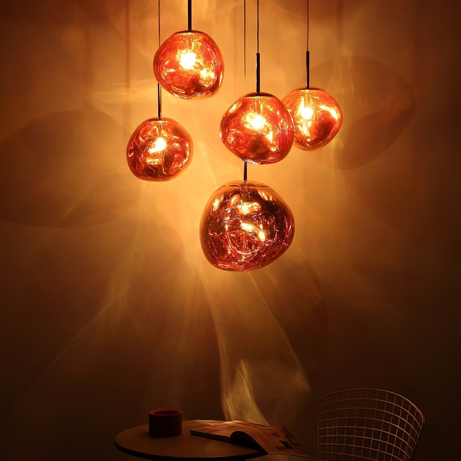 Solara Pendant Lamp Blown Glass Irregular Cluster Sculptural - Lamp Copper