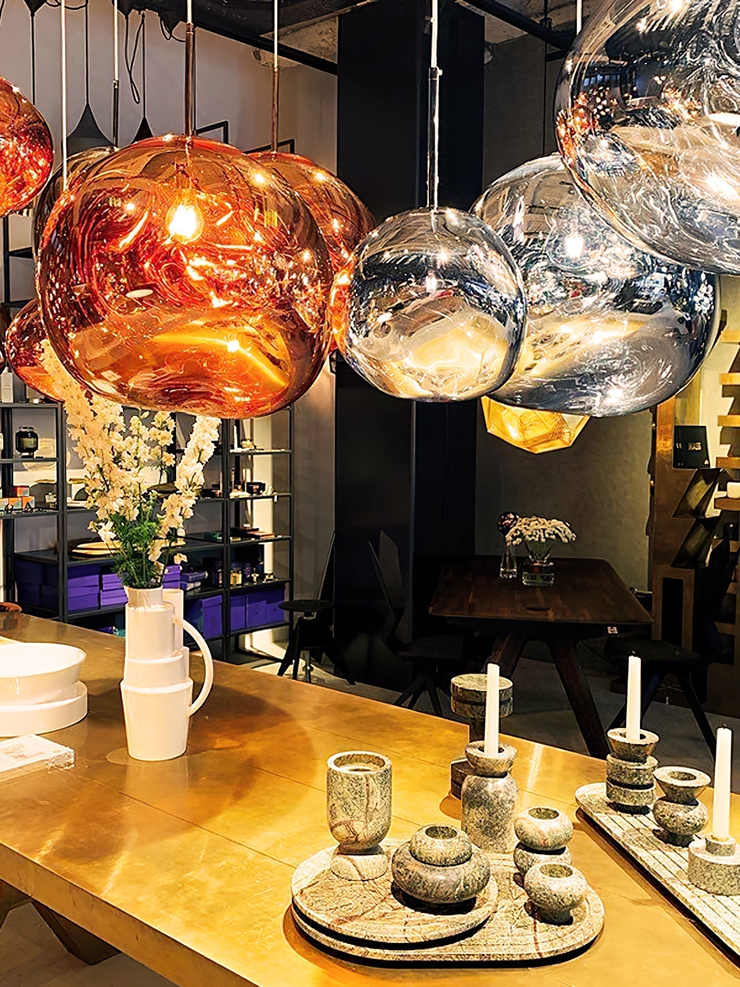 Solara Pendant Lamp Blown Glass Irregular Cluster Sculptural - Lamp Copper