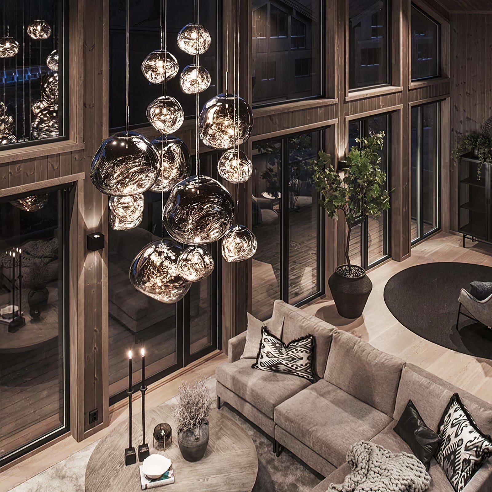 Solara Pendant Lamp Blown Glass Irregular Cluster Sculptural - Lamp Copper