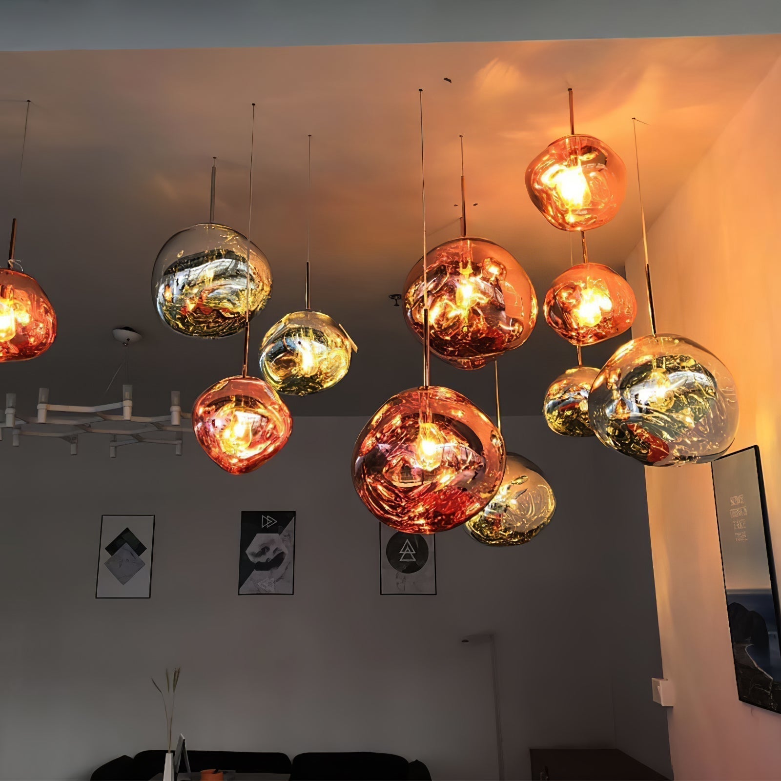Solara Pendant Lamp Blown Glass Irregular Cluster Sculptural - Lamp Copper