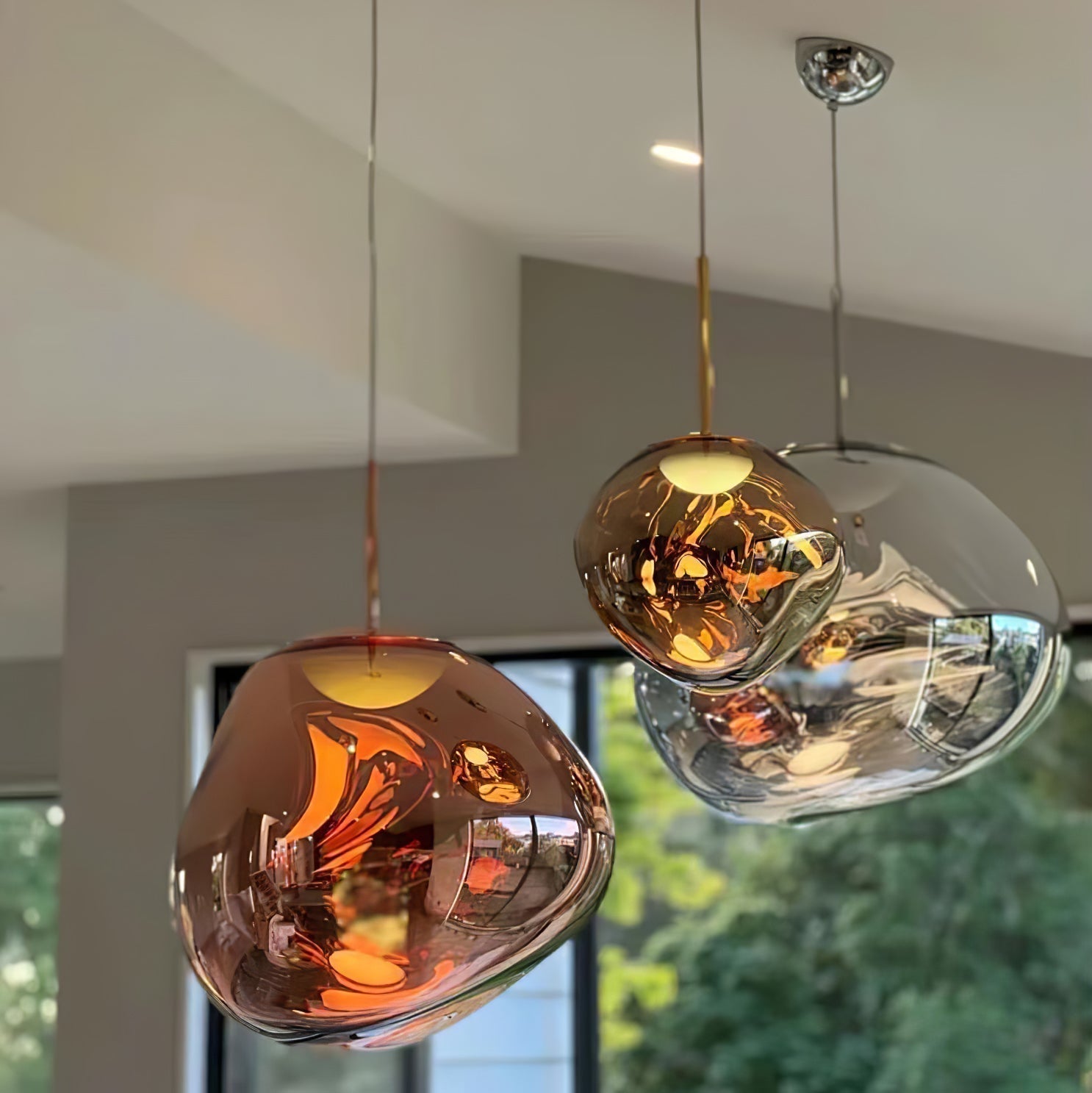 Solara Pendant Lamp Blown Glass Irregular Cluster Sculptural - Lamp Copper