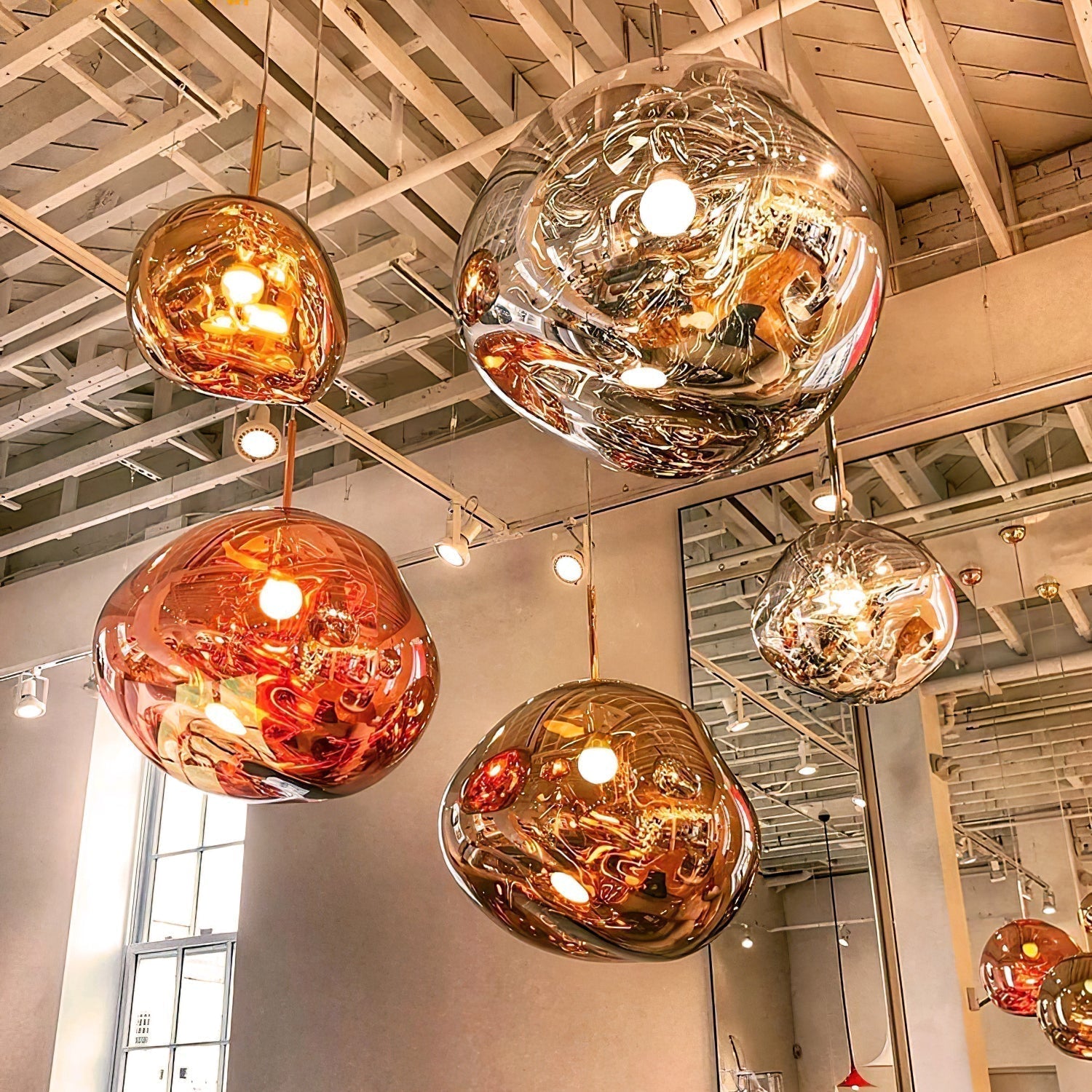 Solara Pendant Lamp Blown Glass Irregular Cluster Sculptural - Lamp Copper