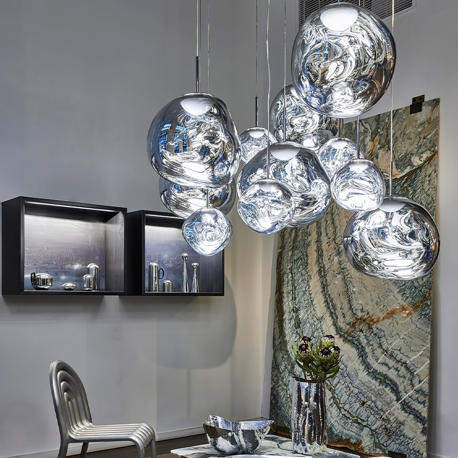 Solara Pendant Lamp Blown Glass Irregular Cluster Sculptural - Lamp Copper