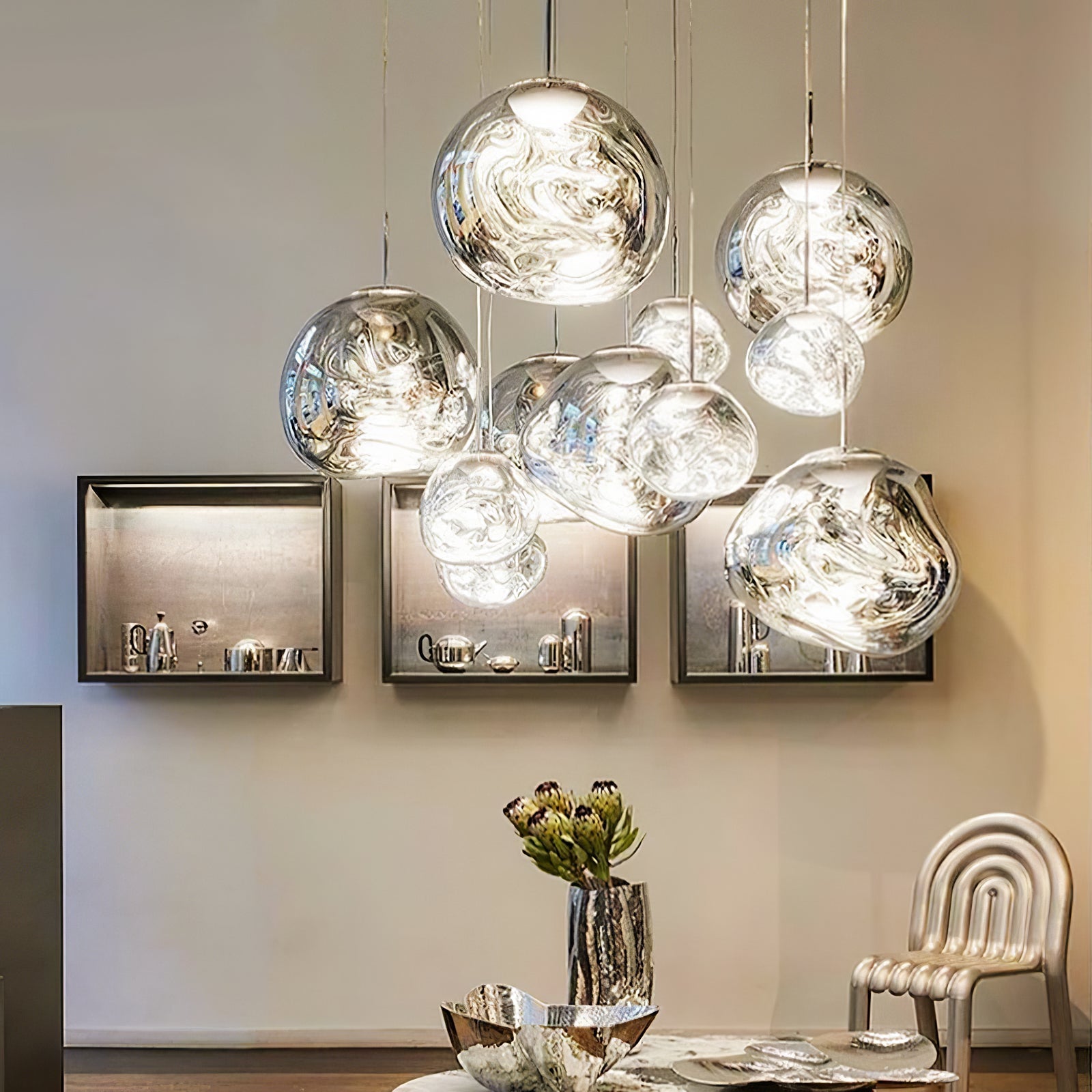 Solara Pendant Lamp Blown Glass Irregular Cluster Sculptural - Lamp Copper