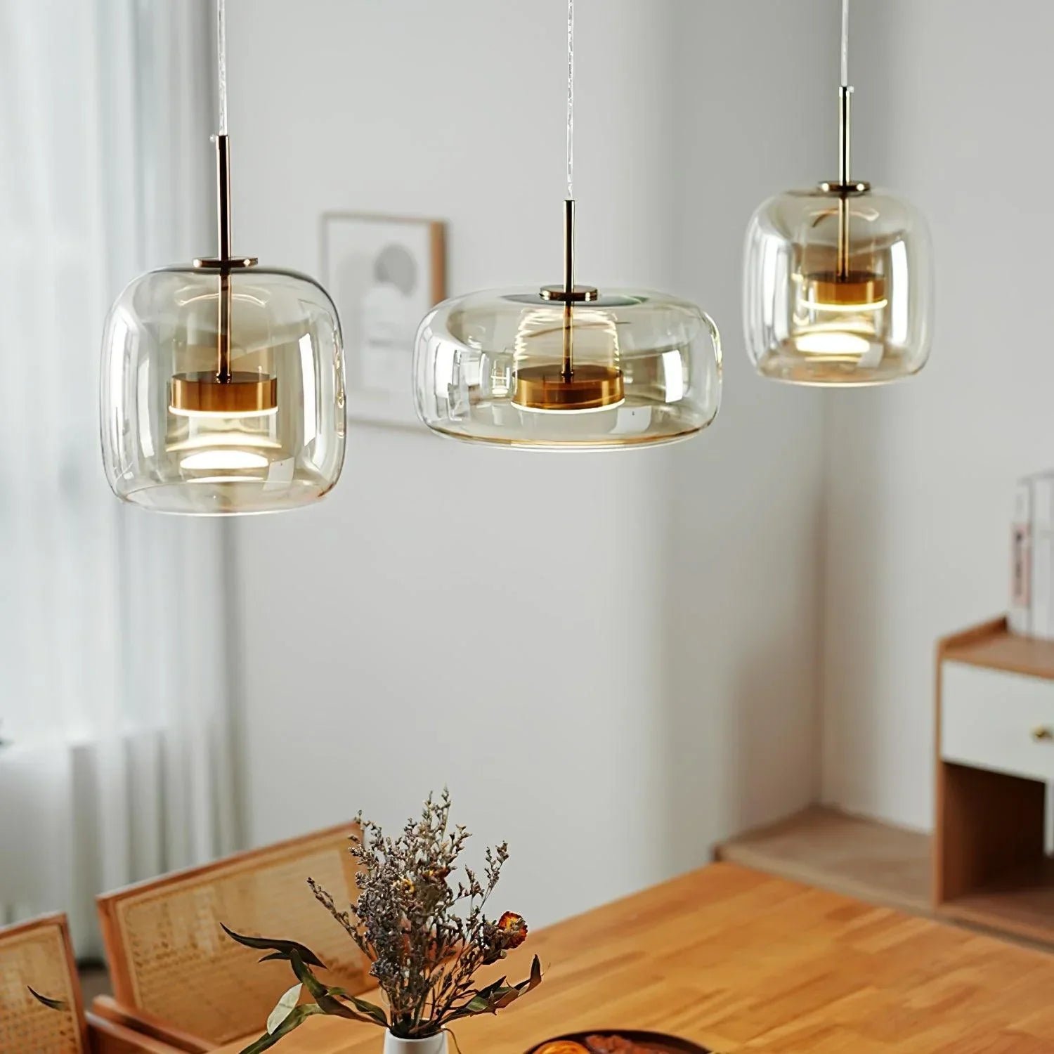 June Morden Glass Pendant Light Clear/Smoky/Amber - Lamp Copper