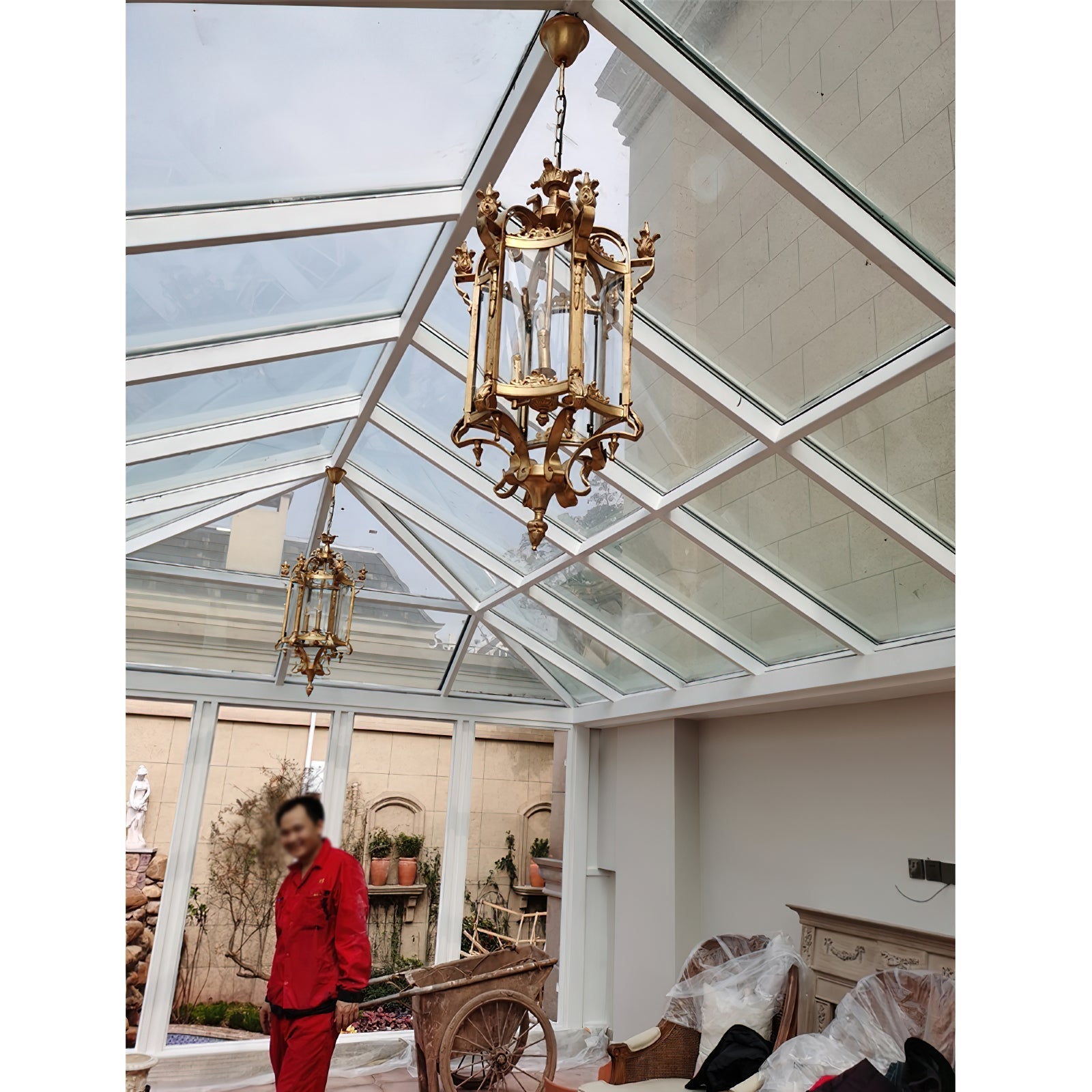 Ardorion Vintage Luxury Metal Glass Lantern Chandelier - Lamp Copper