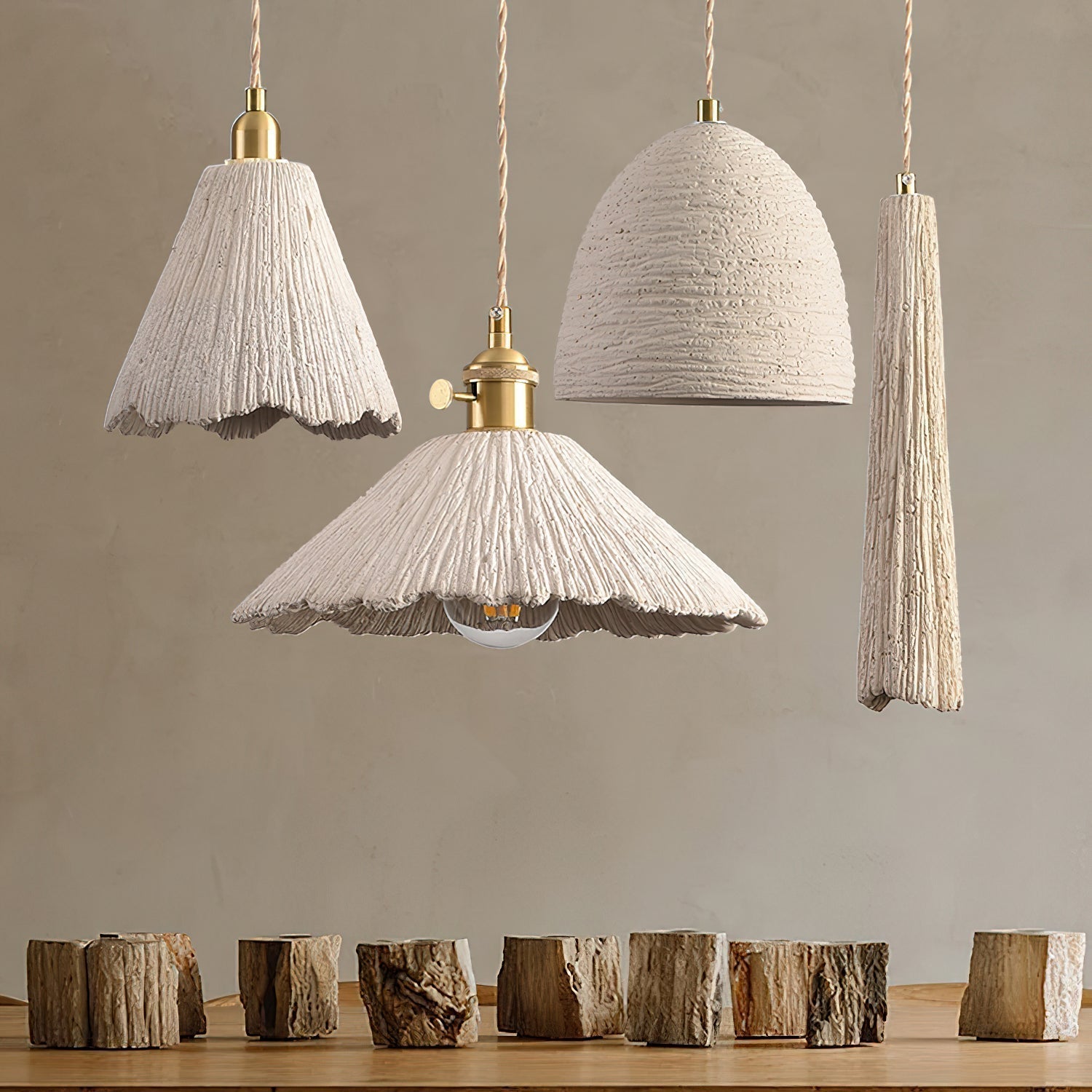 Kirae Textured Pendant Lights Cement - Lamp Copper