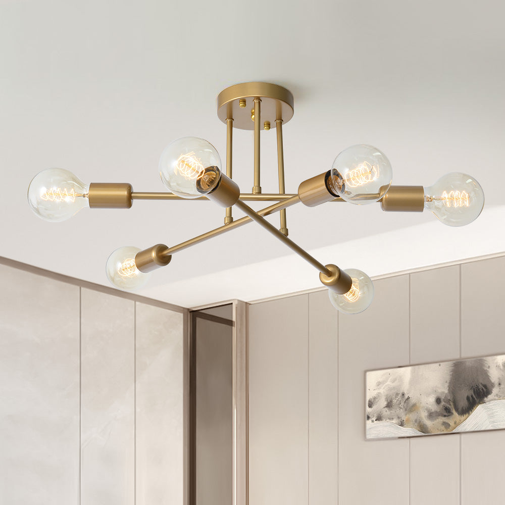 Vallin Modern Brass Semi Flush Mount Chandelier - Lamp Copper