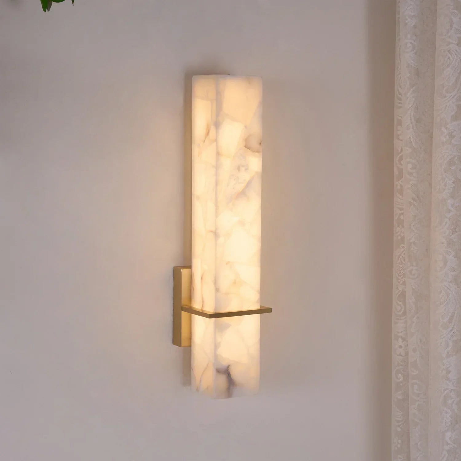 Ritta Wall Lamp White Alabaster Brass Modern Cuboid - Lamp Copper