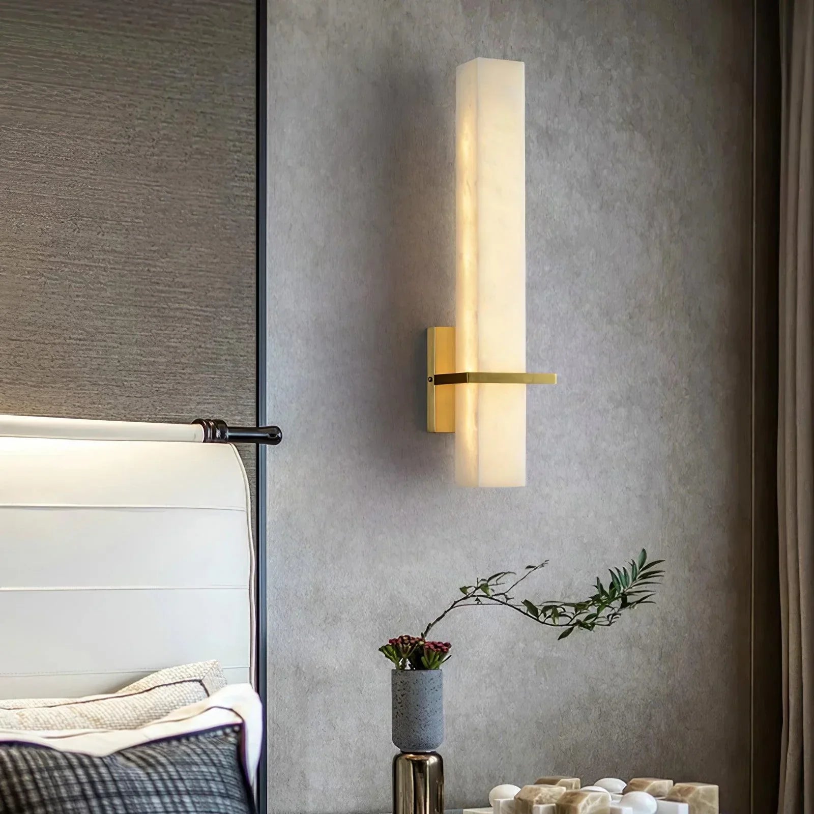 Ritta Wall Lamp White Alabaster Brass Modern Cuboid - Lamp Copper