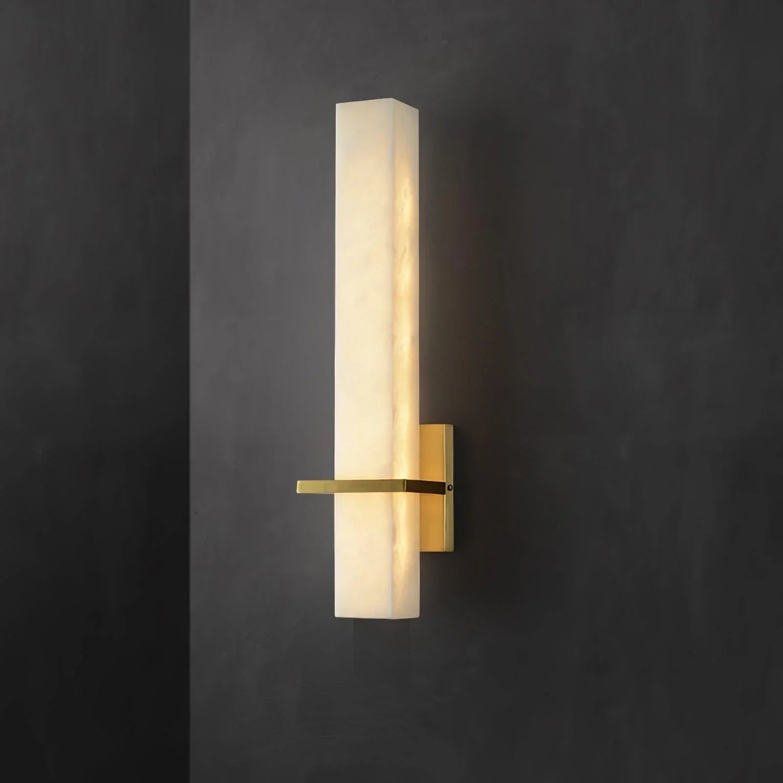 Ritta Wall Lamp White Alabaster Brass Modern Cuboid - Lamp Copper