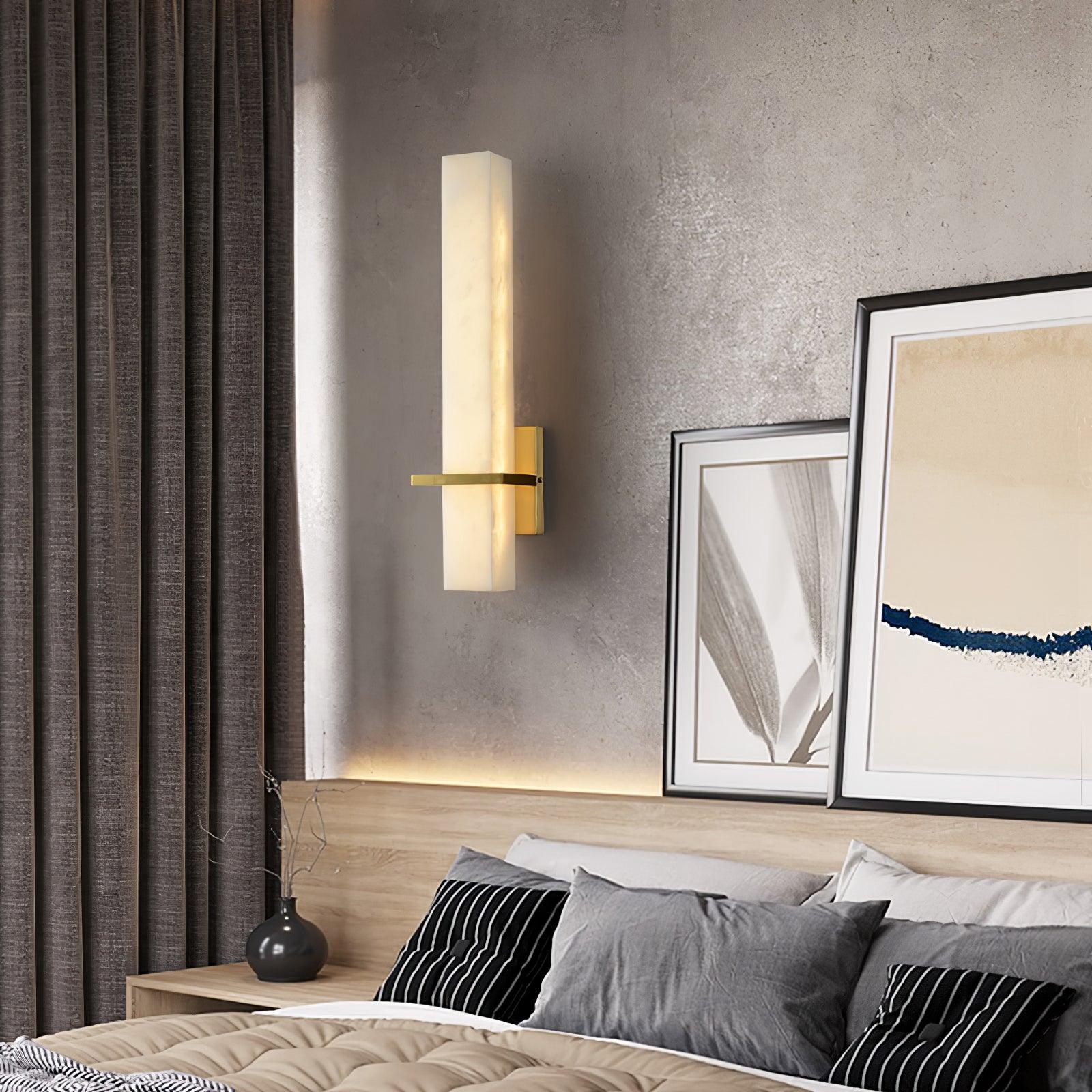 Ritta Wall Lamp White Alabaster Brass Modern Cuboid - Lamp Copper