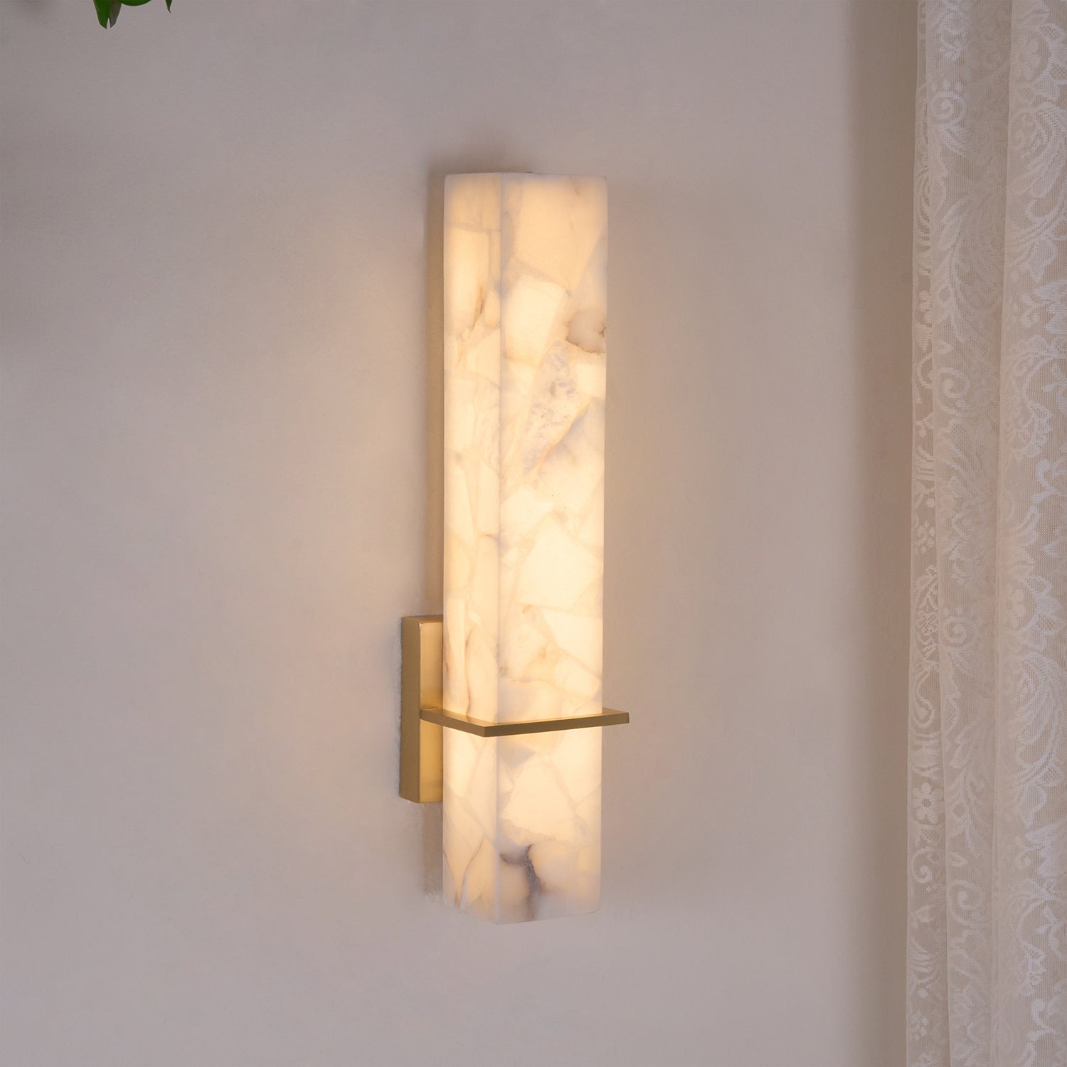 Ritta Wall Lamp White Alabaster Brass Modern Cuboid - Lamp Copper