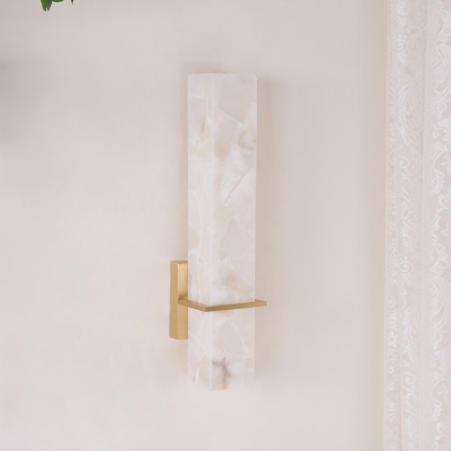Ritta Wall Lamp White Alabaster Brass Modern Cuboid - Lamp Copper