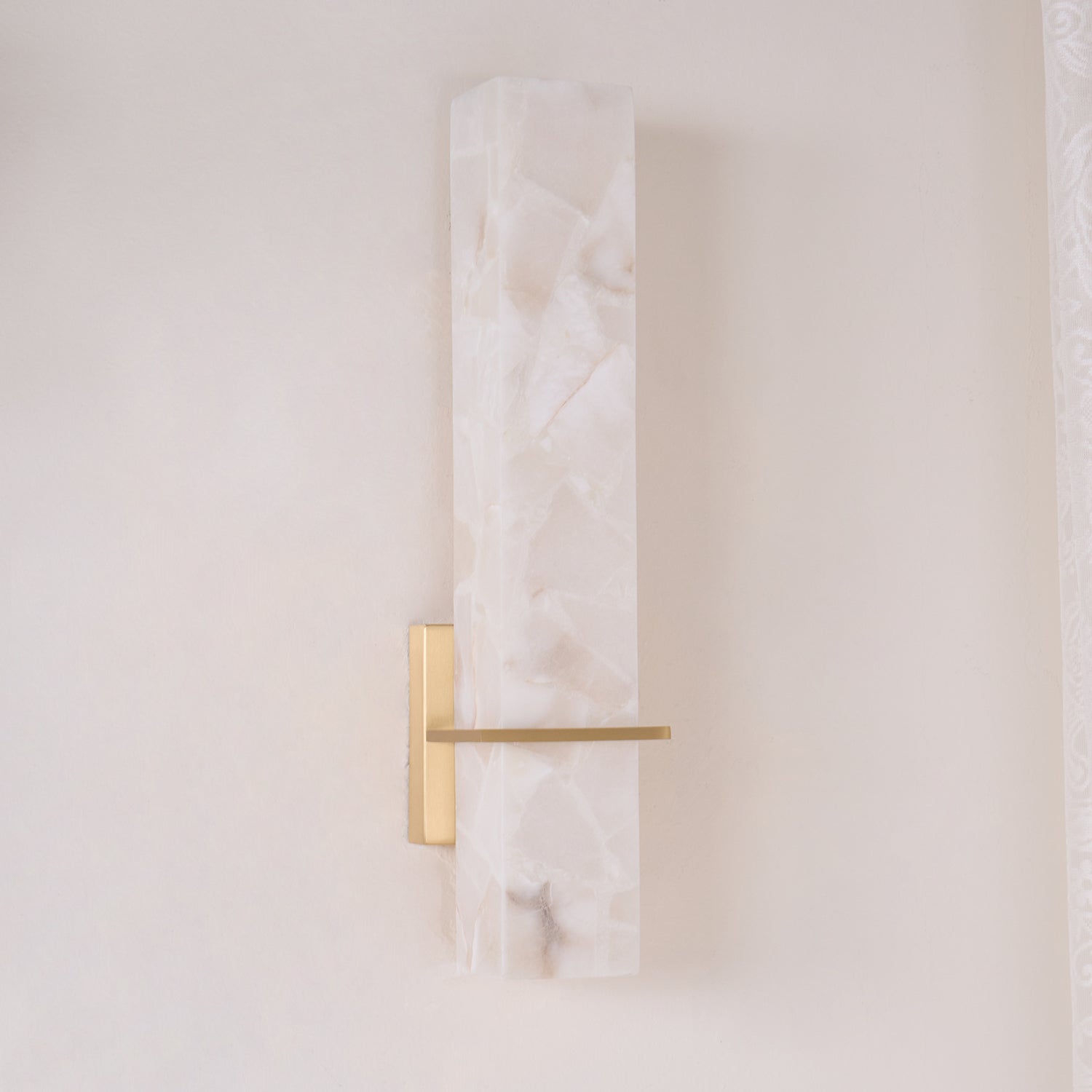Ritta Wall Lamp White Alabaster Brass Modern Cuboid - Lamp Copper