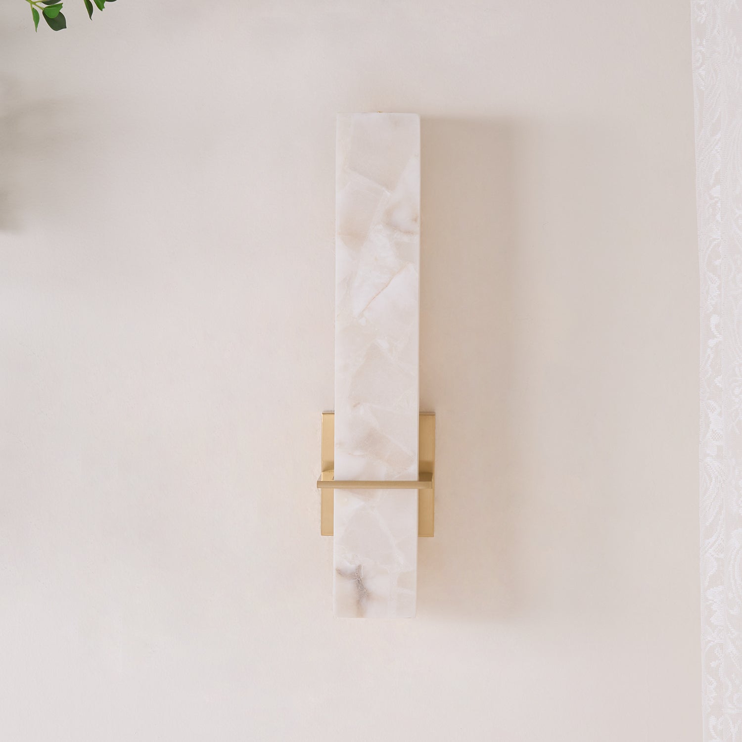 Ritta Wall Lamp White Alabaster Brass Modern Cuboid - Lamp Copper
