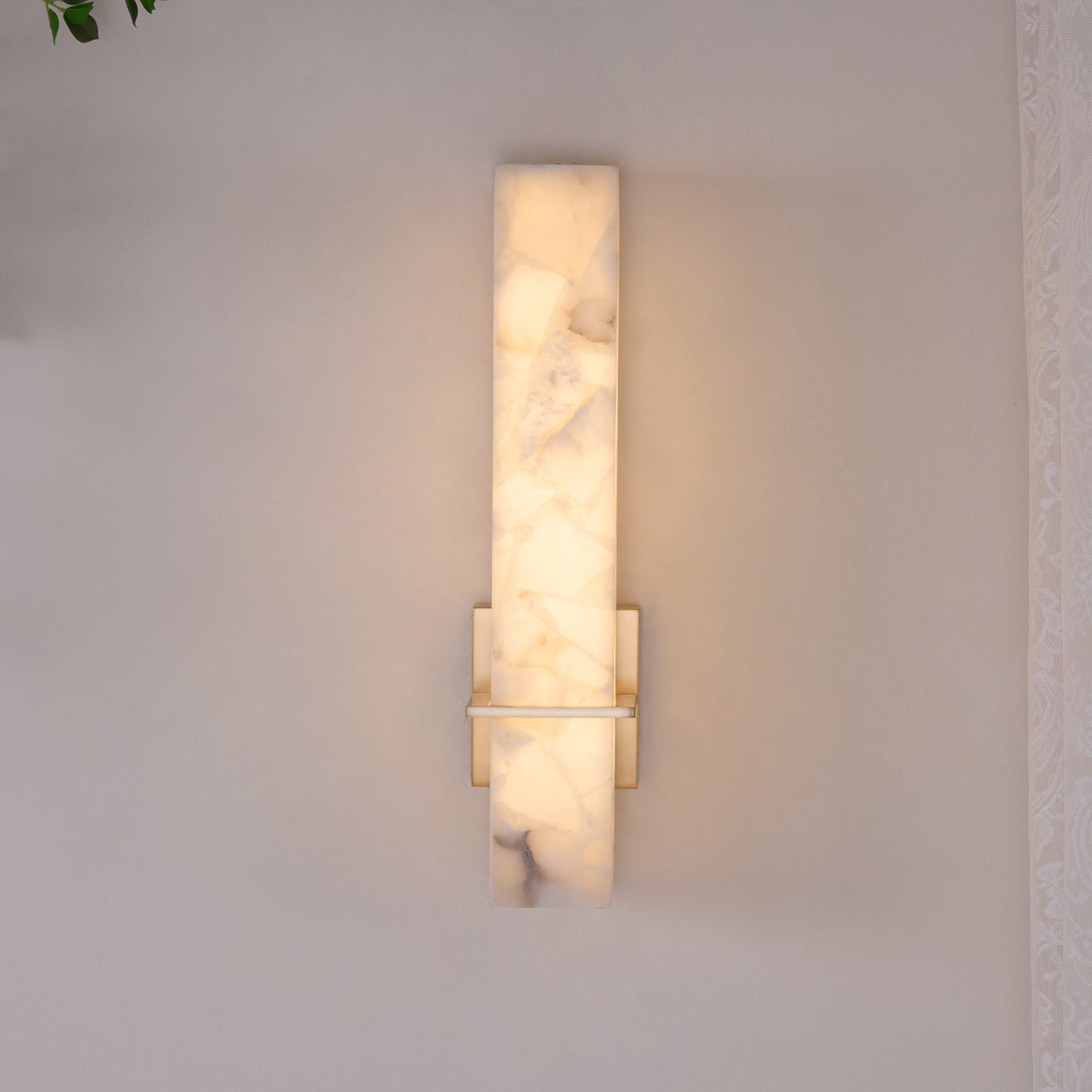 Ritta Wall Lamp White Alabaster Brass Modern Cuboid - Lamp Copper