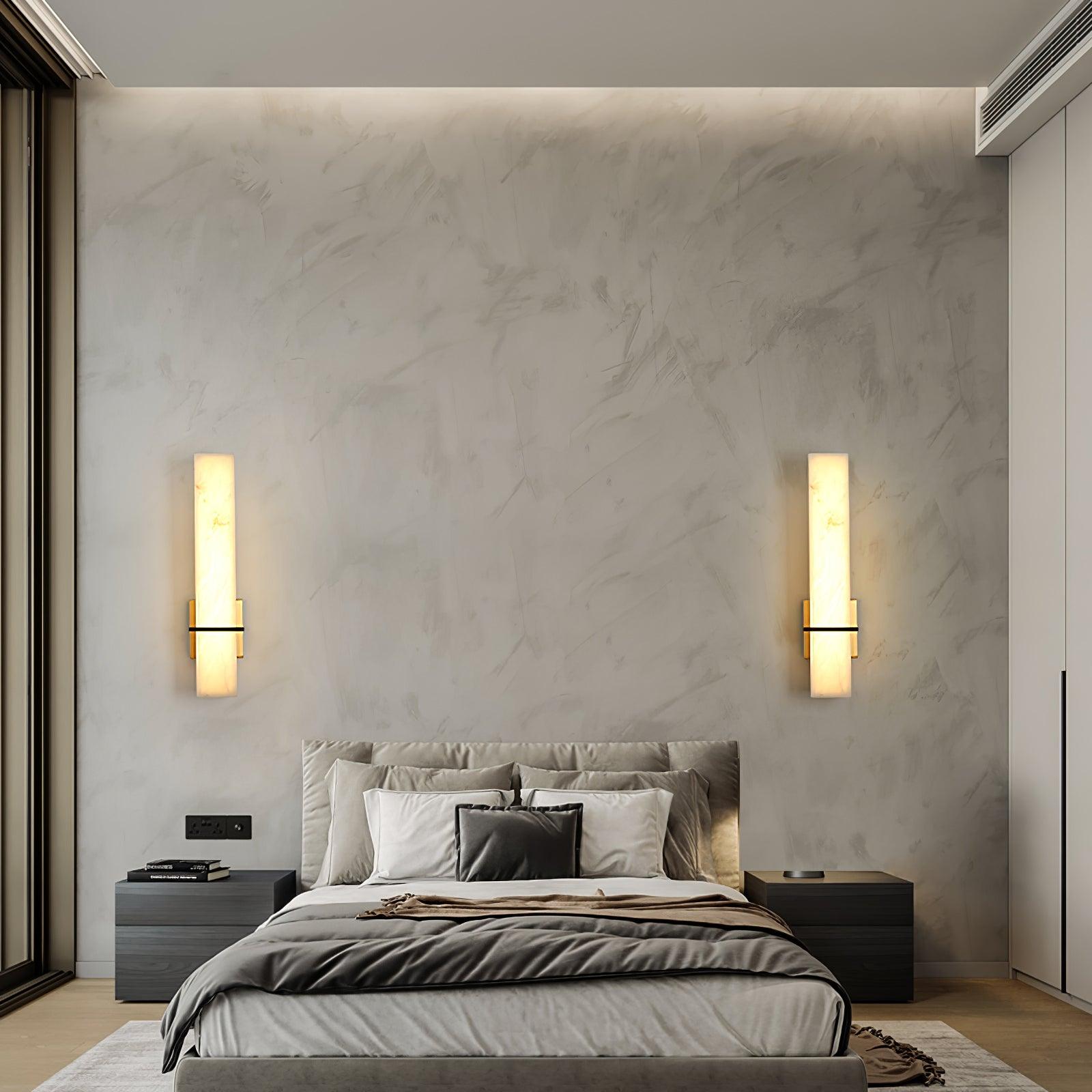 Ritta Wall Lamp White Alabaster Brass Modern Cuboid - Lamp Copper