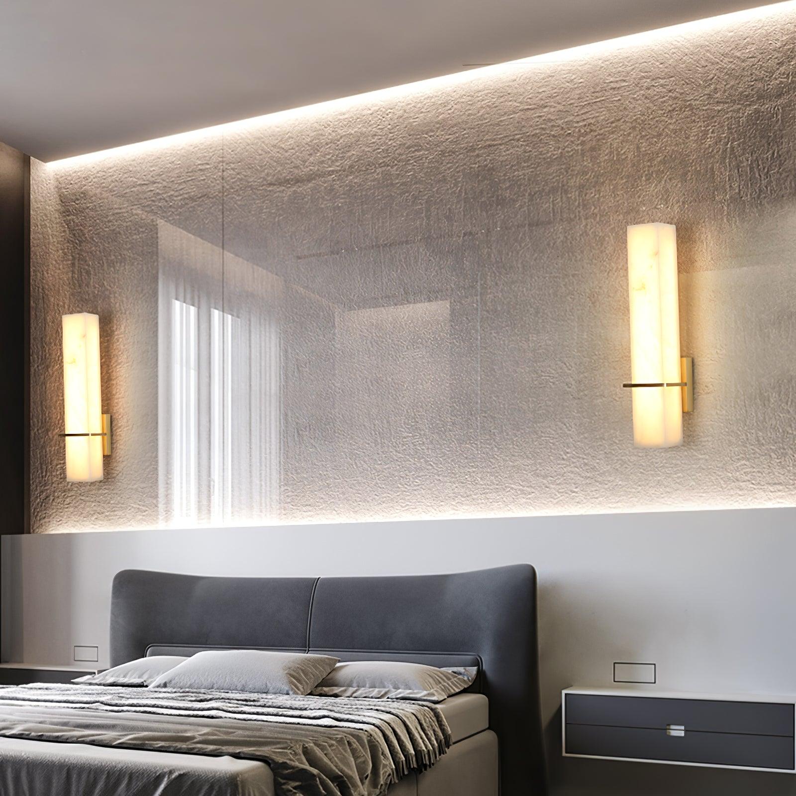 Ritta Wall Lamp White Alabaster Brass Modern Cuboid - Lamp Copper
