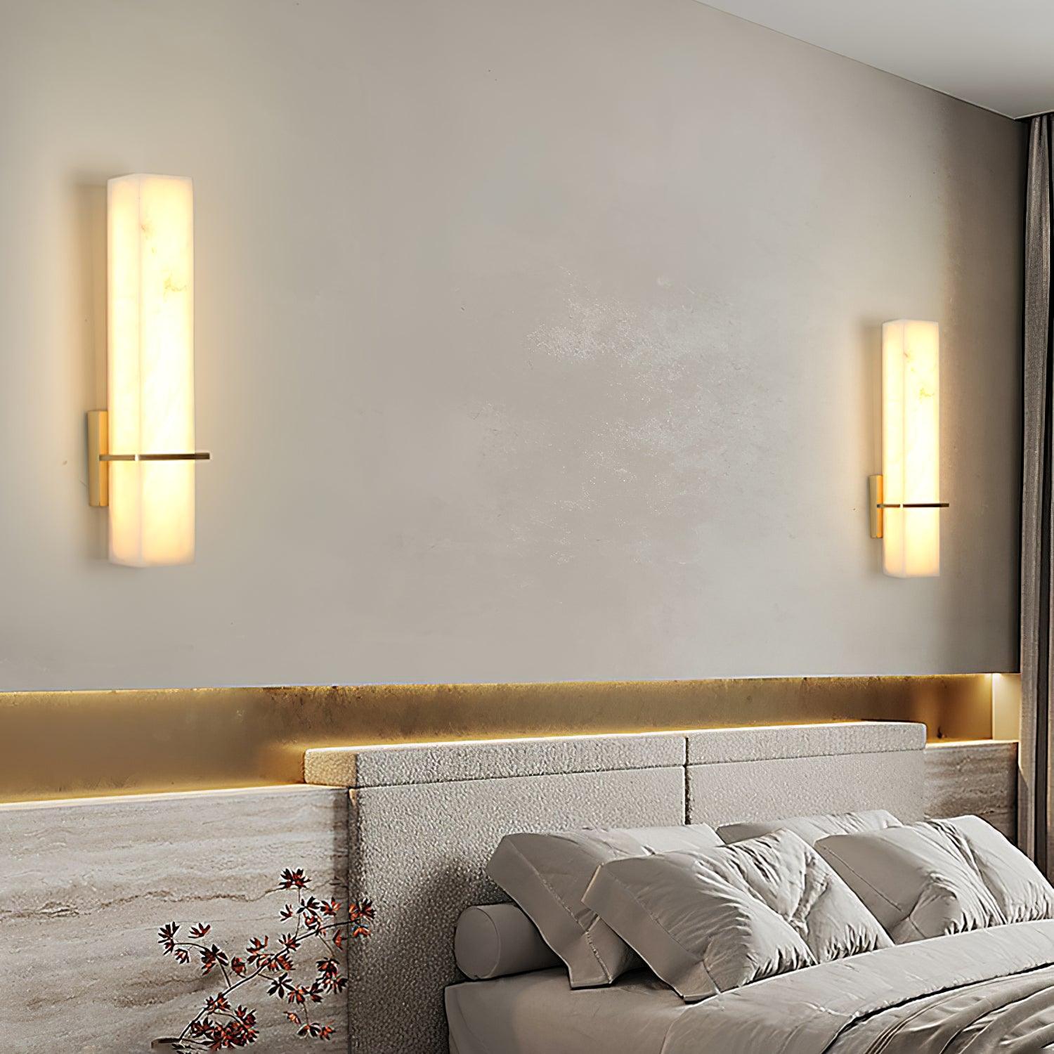 Ritta Wall Lamp White Alabaster Brass Modern Cuboid - Lamp Copper