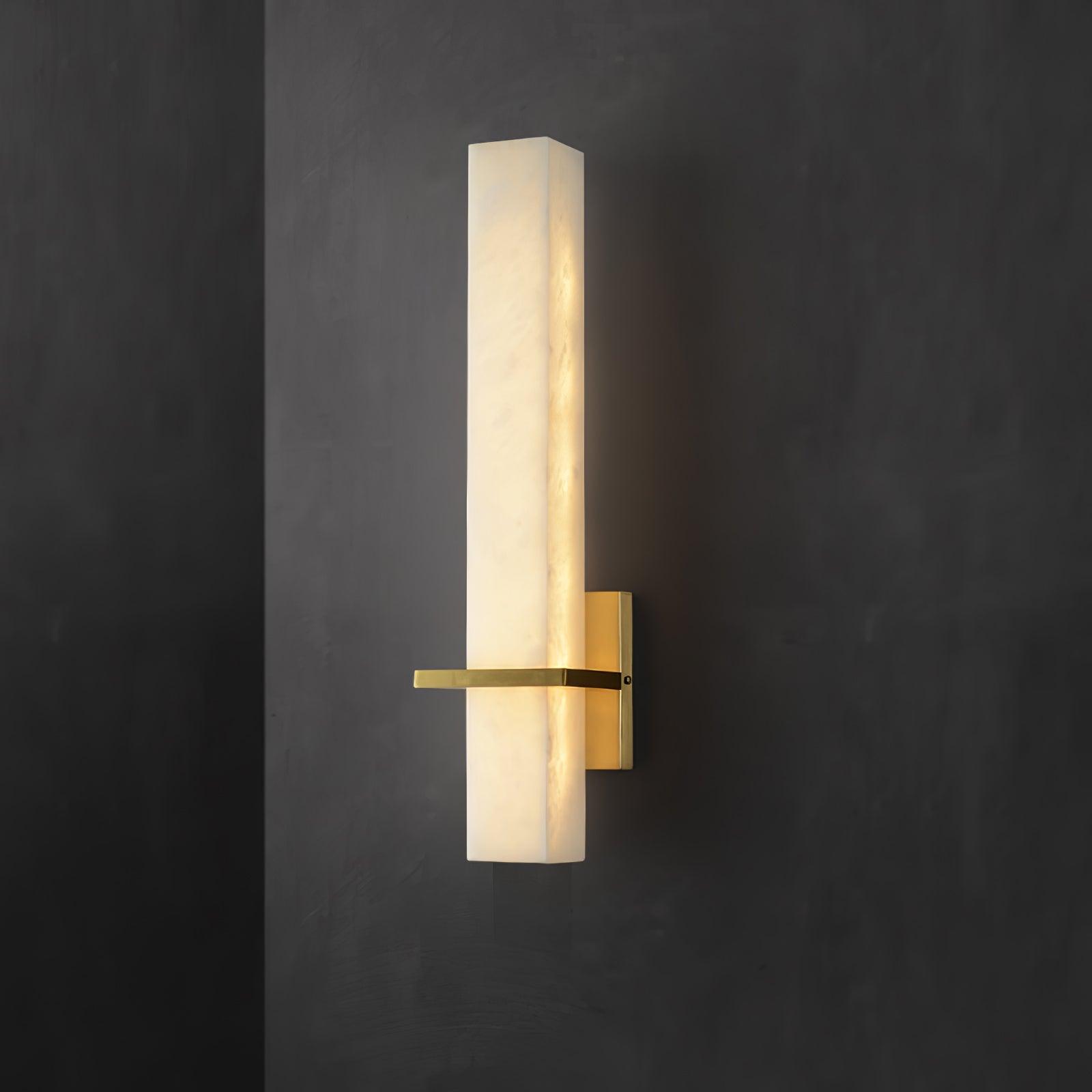 Ritta Wall Lamp White Alabaster Brass Modern Cuboid - Lamp Copper