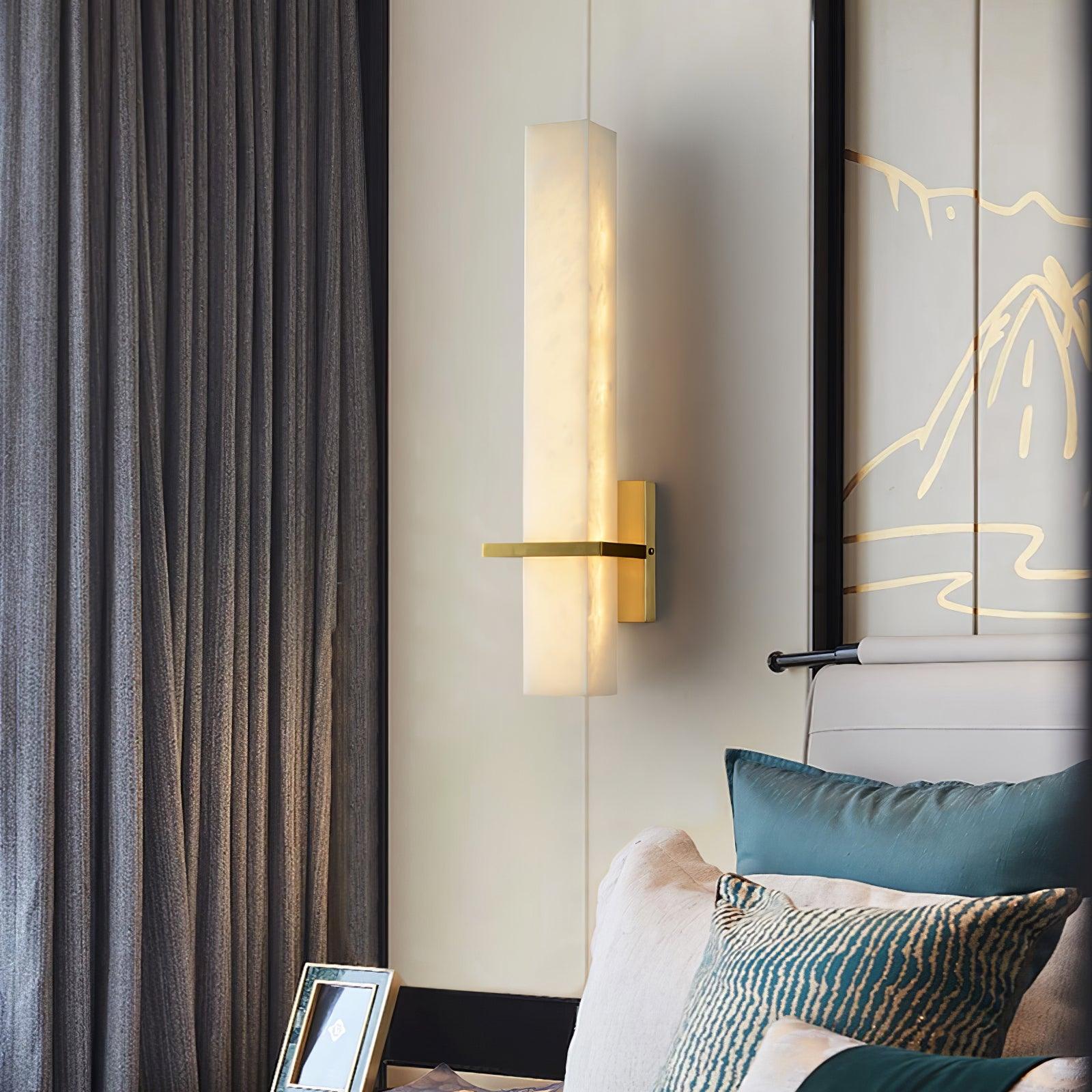 Ritta Wall Lamp White Alabaster Brass Modern Cuboid - Lamp Copper