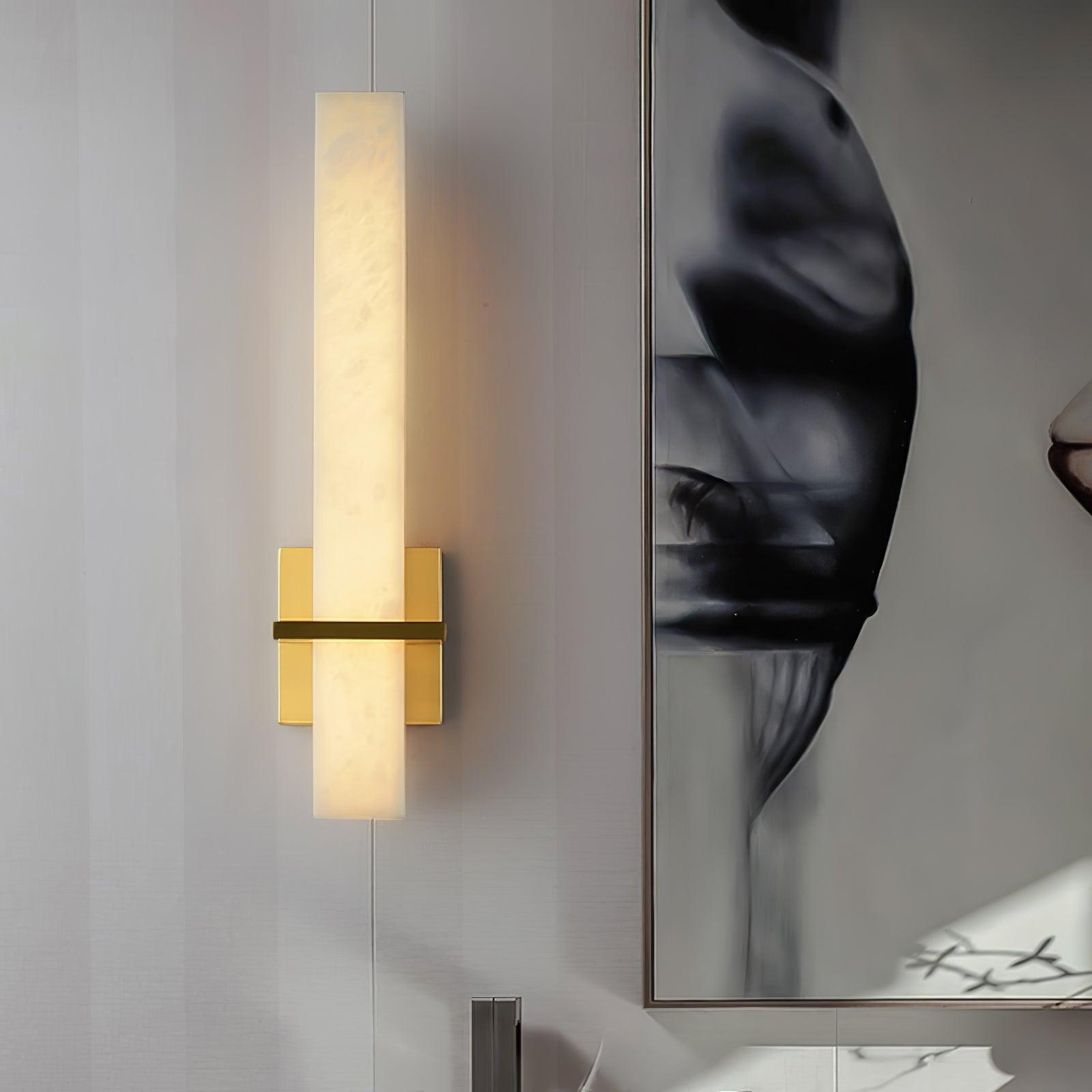 Ritta Wall Lamp White Alabaster Brass Modern Cuboid - Lamp Copper