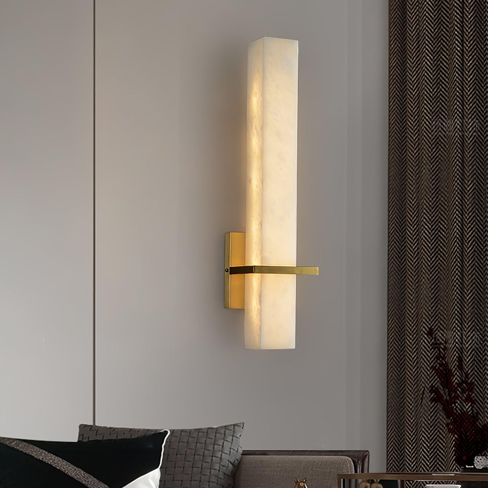 Ritta Wall Lamp White Alabaster Brass Modern Cuboid - Lamp Copper