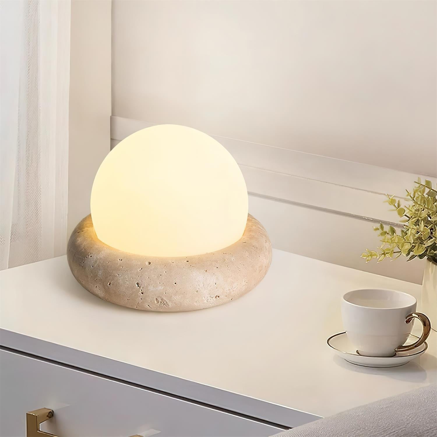 Riita Travertine Globe Table Lamp Mini Maga - Lamp Copper