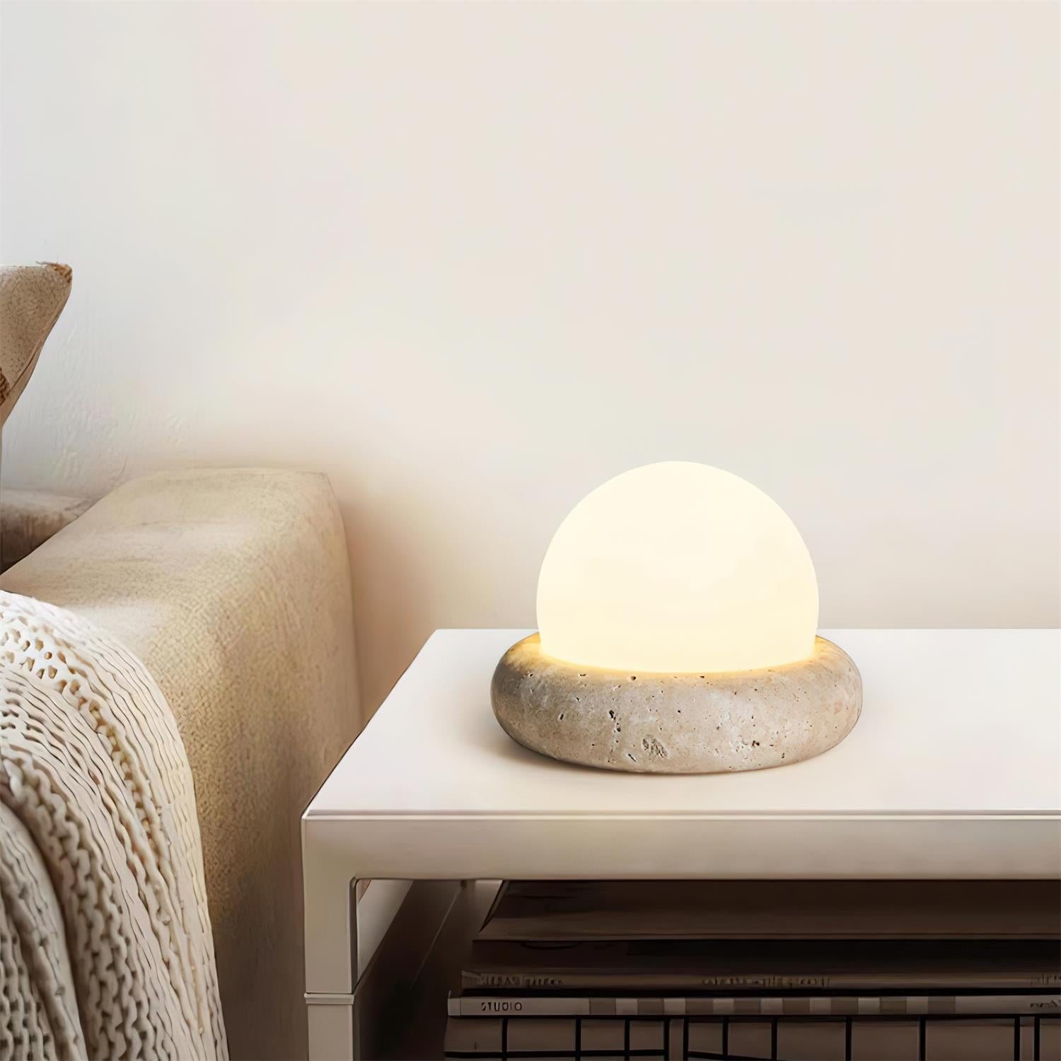 Riita Travertine Globe Table Lamp Mini Maga - Lamp Copper