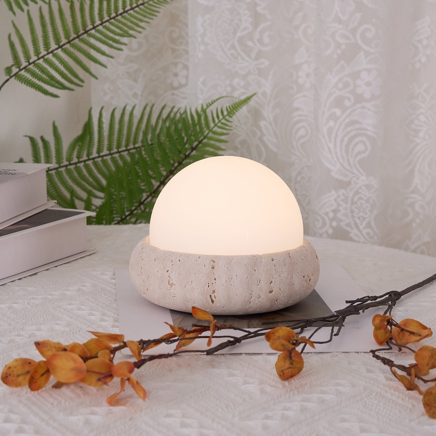 Riita Travertine Globe Table Lamp Mini Maga - Lamp Copper