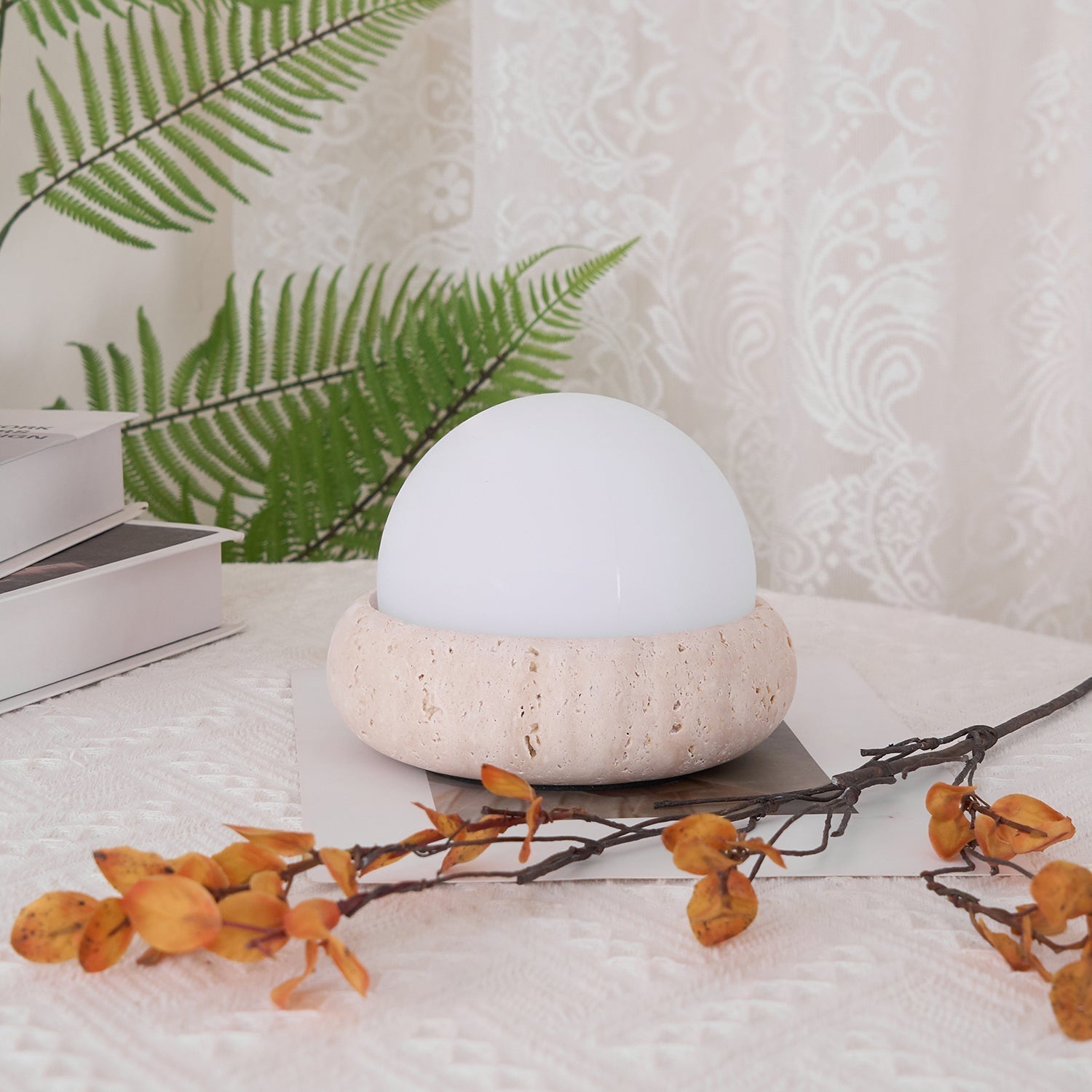 Riita Travertine Globe Table Lamp Mini Maga - Lamp Copper