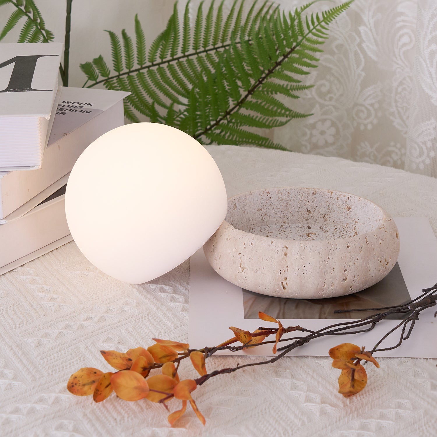 Riita Travertine Globe Table Lamp Mini Maga - Lamp Copper