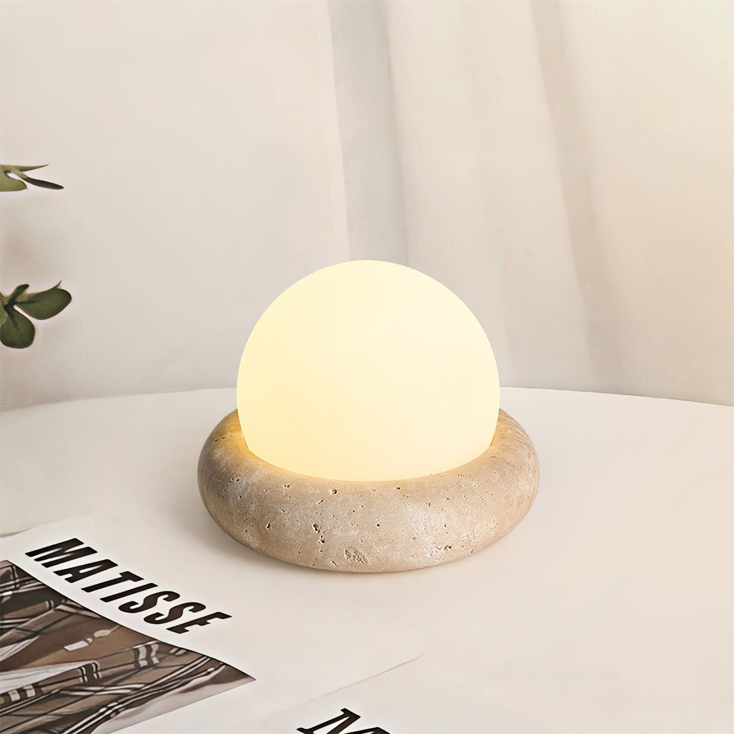 Riita Travertine Globe Table Lamp Mini Maga - Lamp Copper