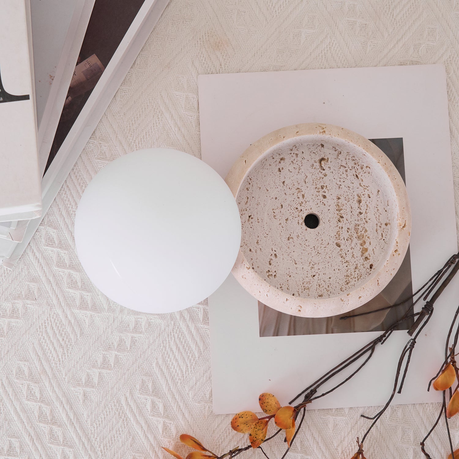 Riita Travertine Globe Table Lamp Mini Maga - Lamp Copper