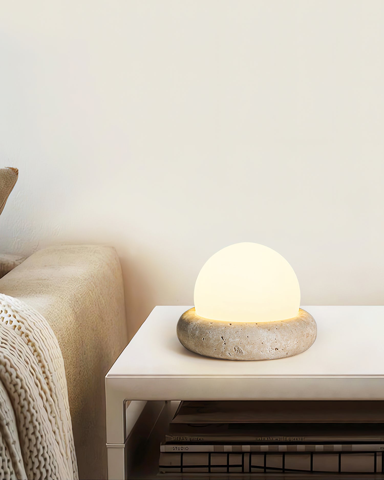 Riita Travertine Globe Table Lamp Mini Maga - Lamp Copper