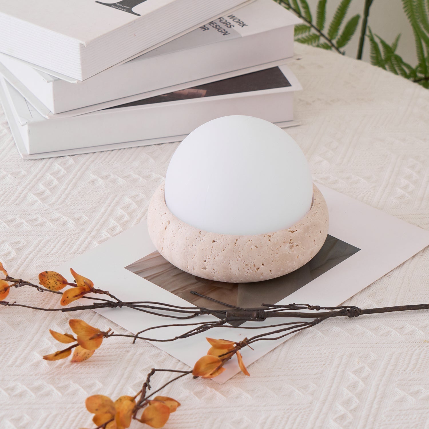 Riita Travertine Globe Table Lamp Mini Maga - Lamp Copper