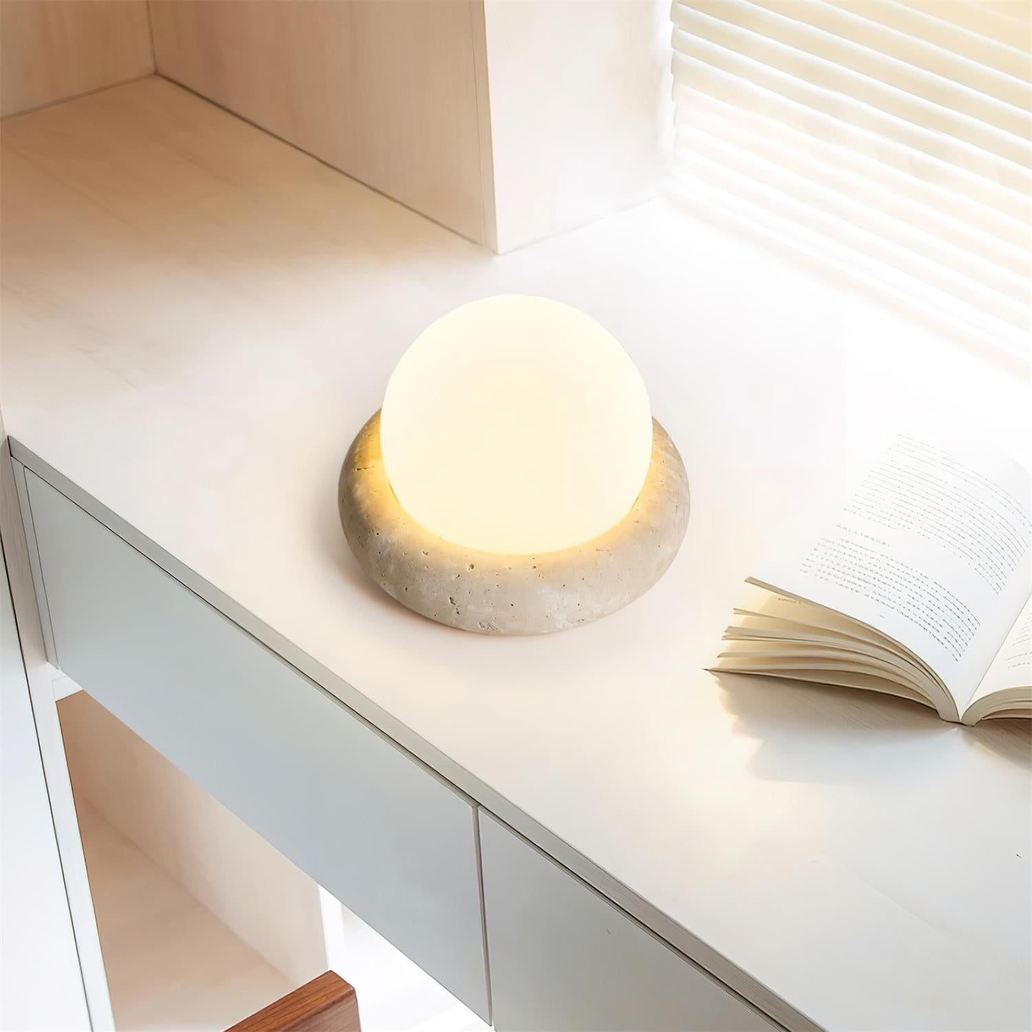 Riita Travertine Globe Table Lamp Mini Maga - Lamp Copper