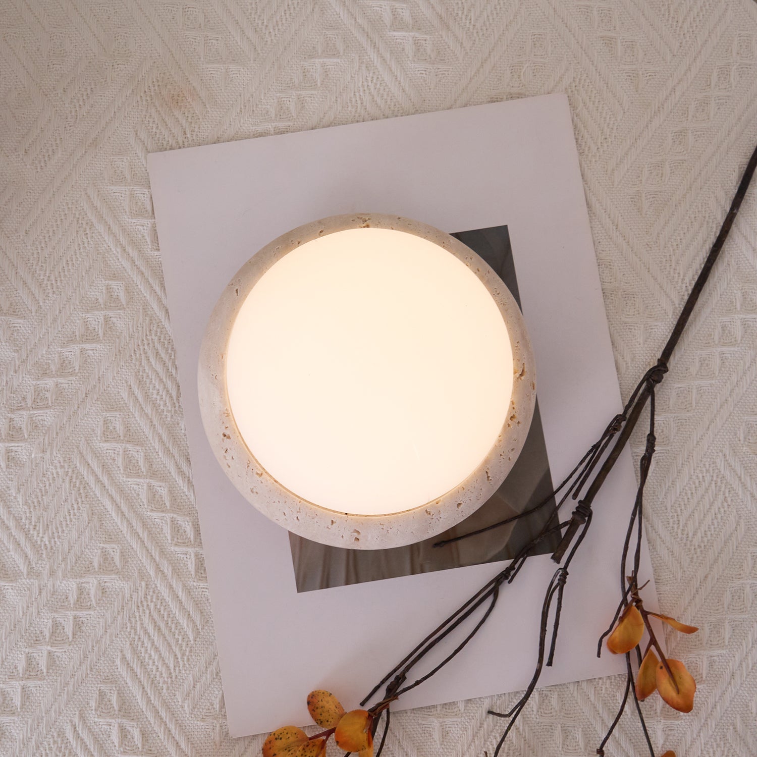 Riita Travertine Globe Table Lamp Mini Maga - Lamp Copper
